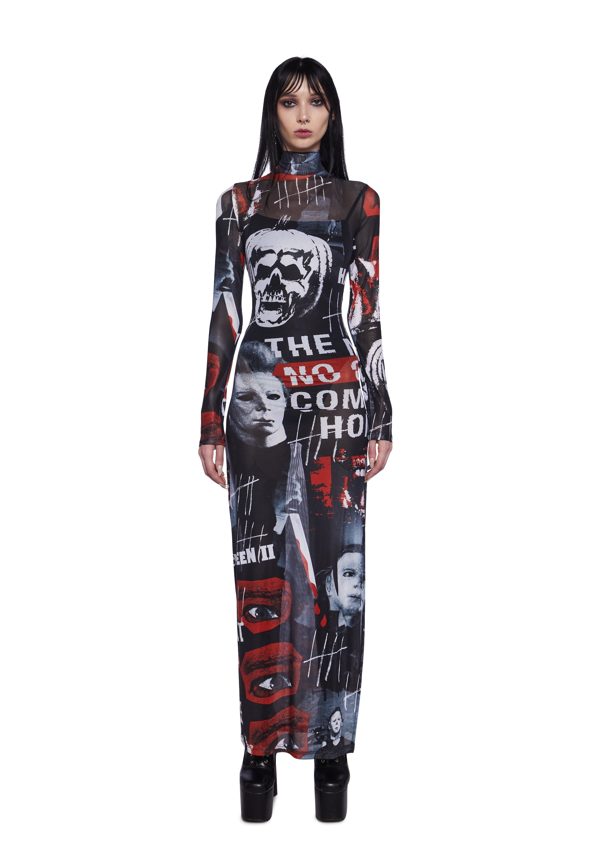 Dolls Kill x Halloween II Michael Myers Slasher Horror Film Scenes Stretchy Mesh Maxi Dress Multi