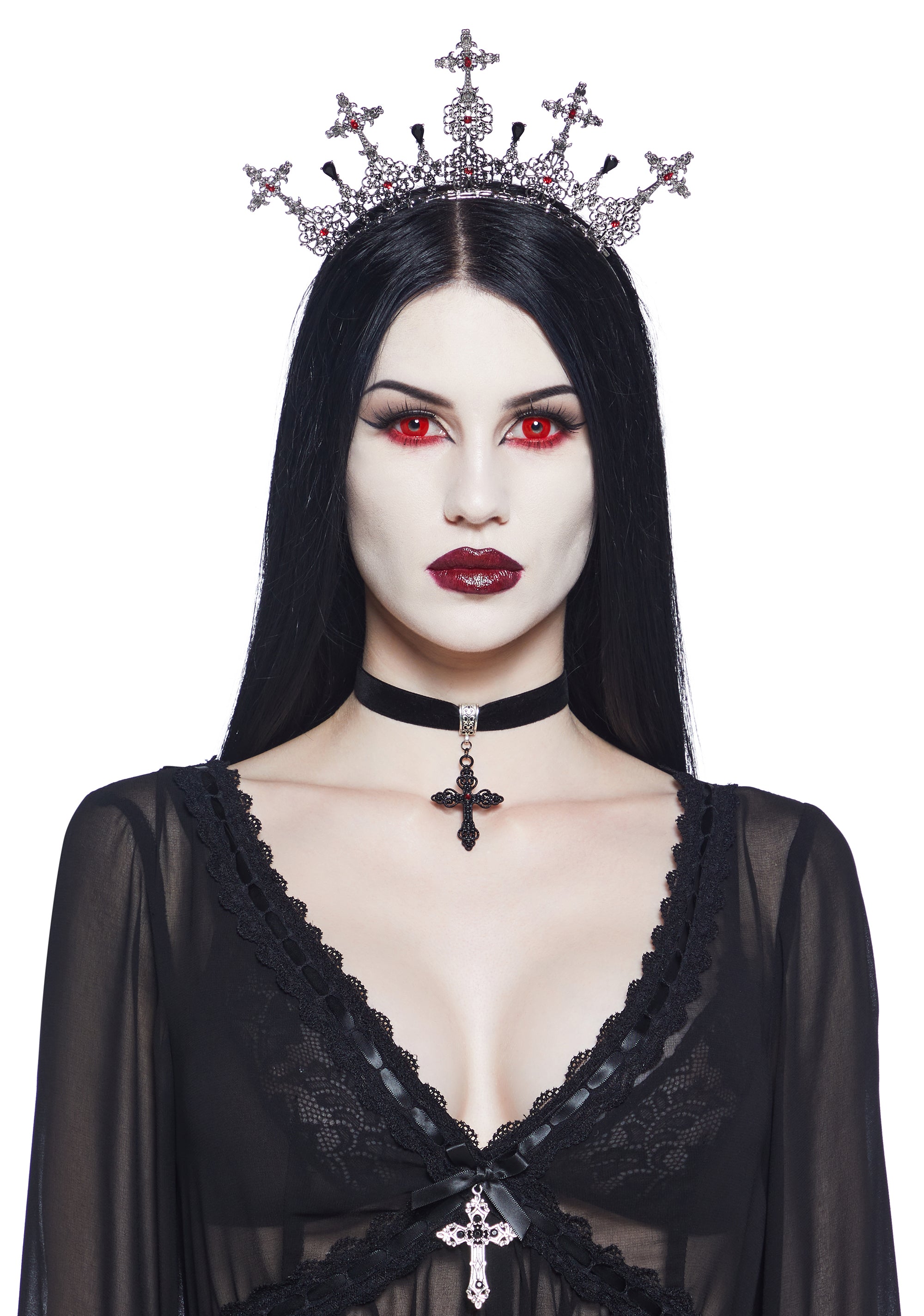 Widow Goth Intricate Cross Headband Crown - Silver – Dolls Kill