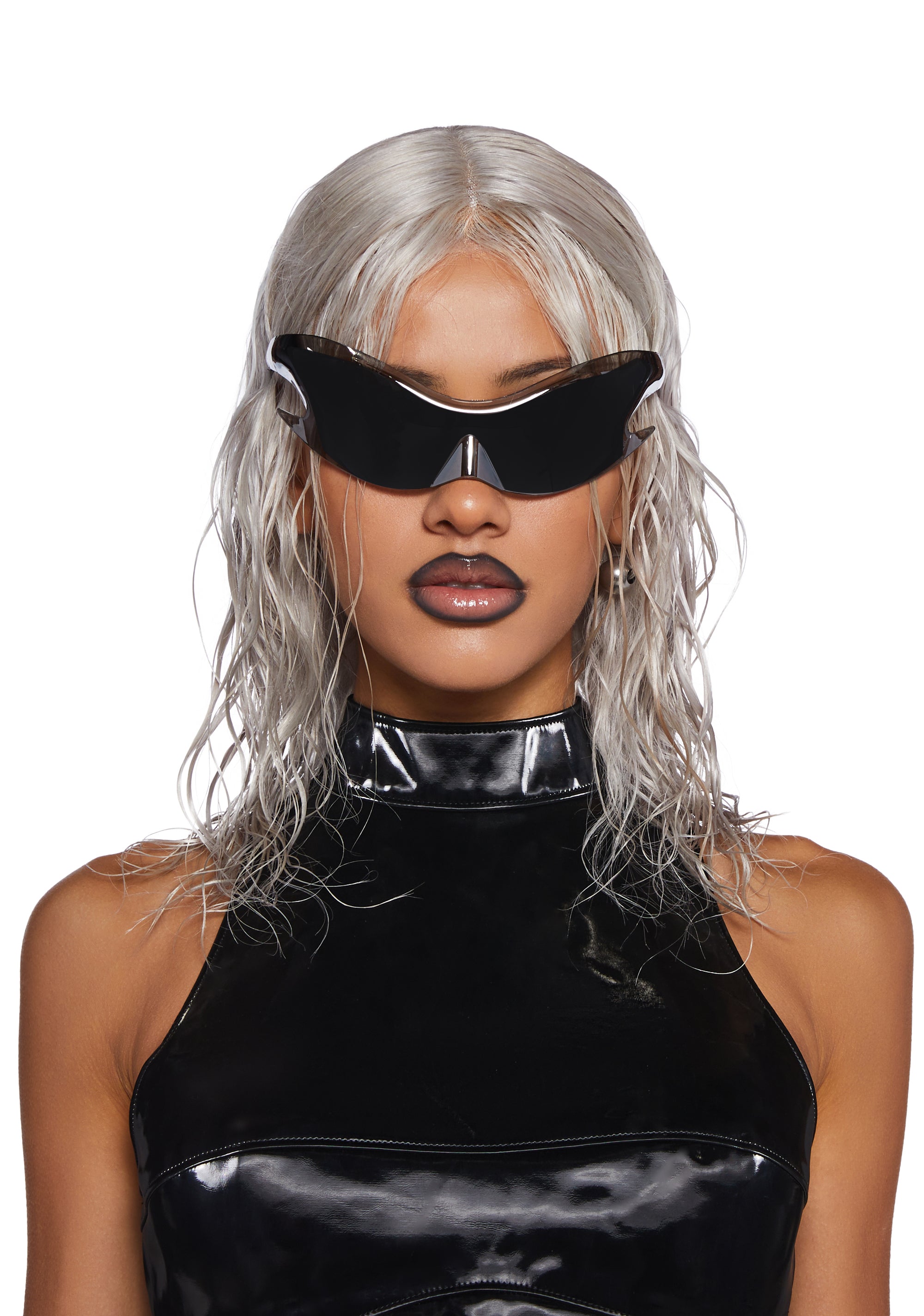 Darker Wavs Clear Mirror Shield Sunglasses - Black – Dolls Kill