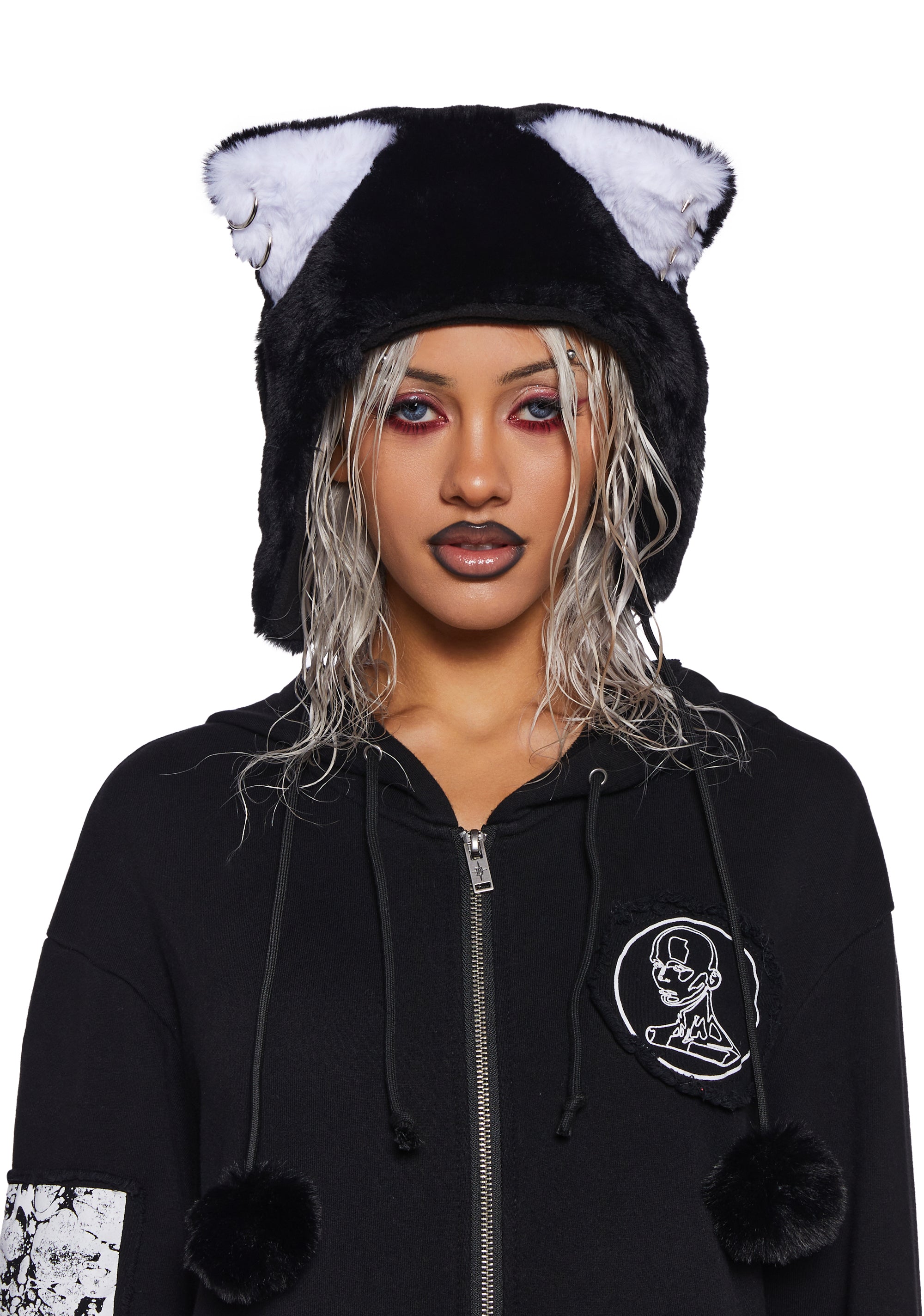 Dolls Kill Widow Black faux fur Bunny Ear beanie NWT One Size Rare HTF Widow Faux Fur Lace Bunny Plushie - Pink – Dolls Kill main image 4
