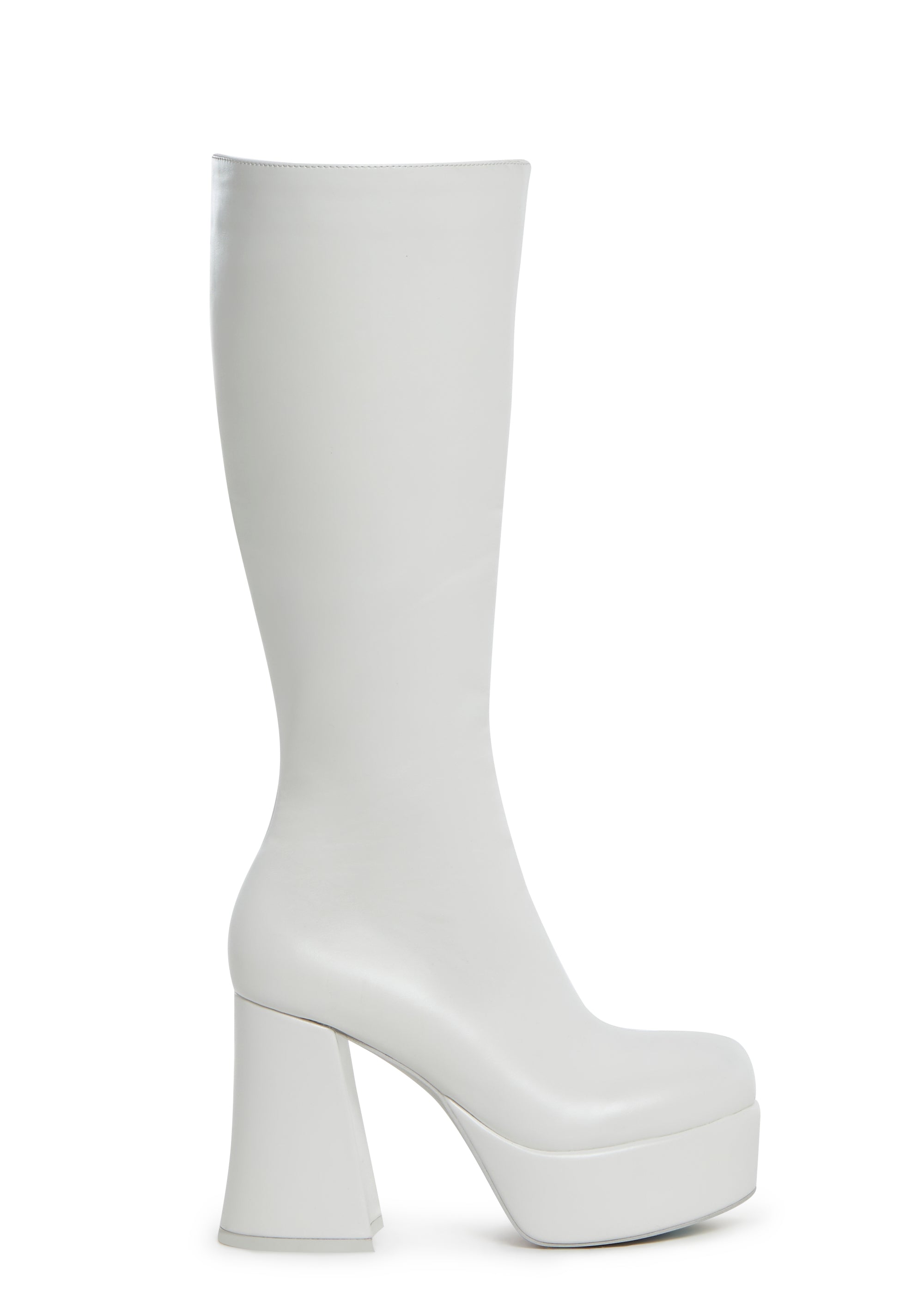 Gogo Boots White Shoe Booties Women Chunky High Heeled Boots Zip