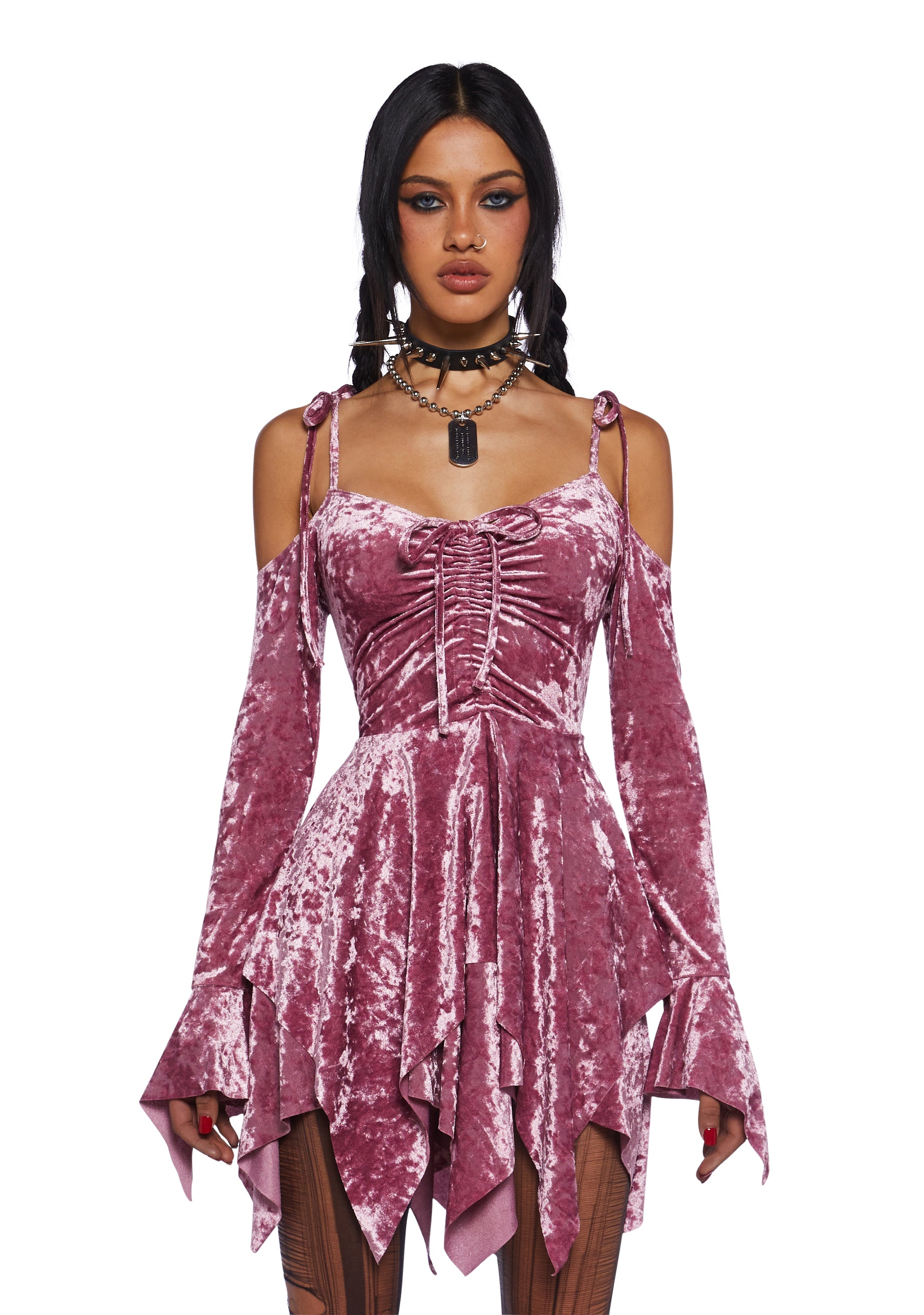 Current Mood Off The Shoulder Velvet Handkerchief Mini Dress