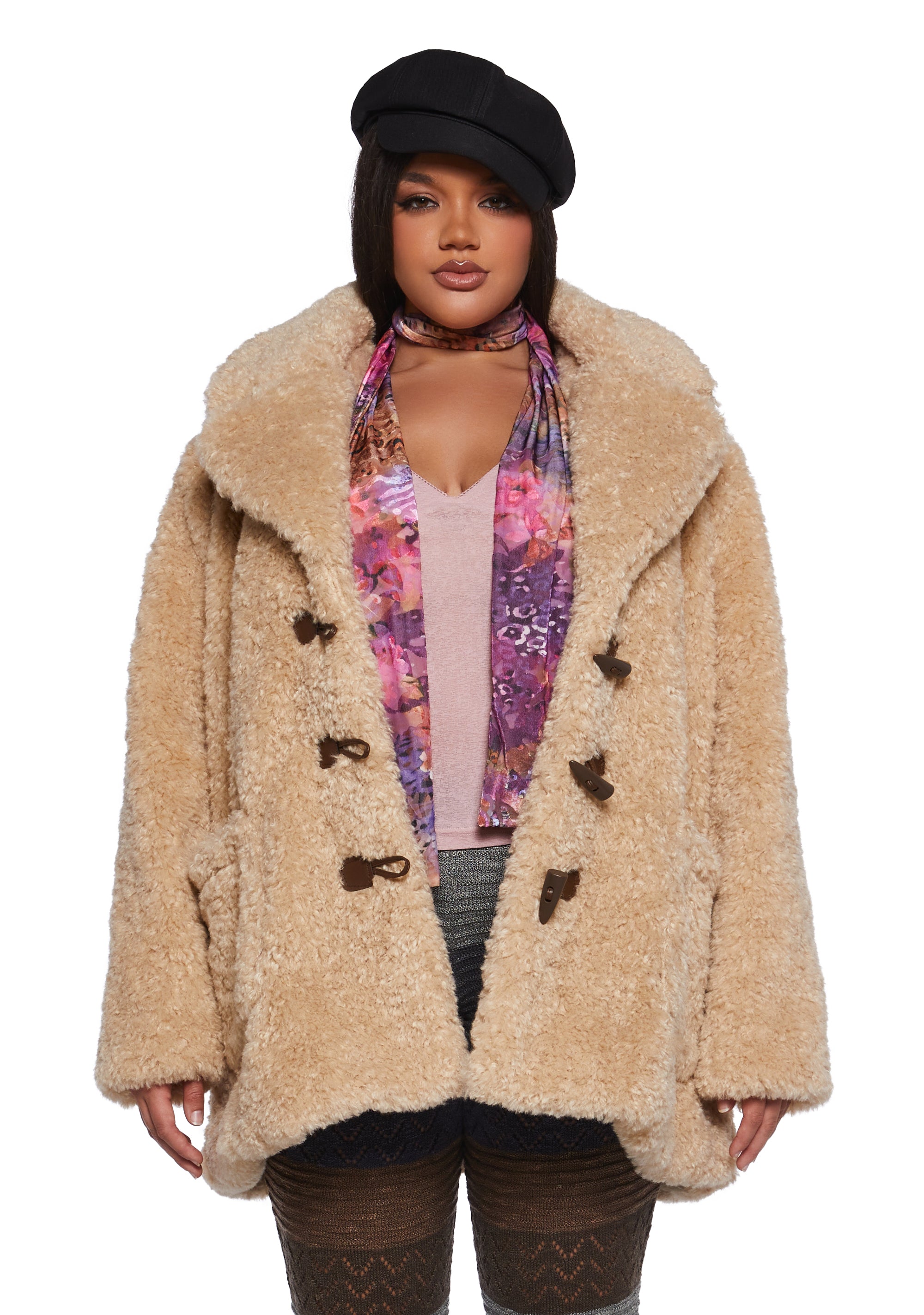 Plus Size Sherpa Faux Fur Cropped Coat Current Mood Beige Dolls Kill