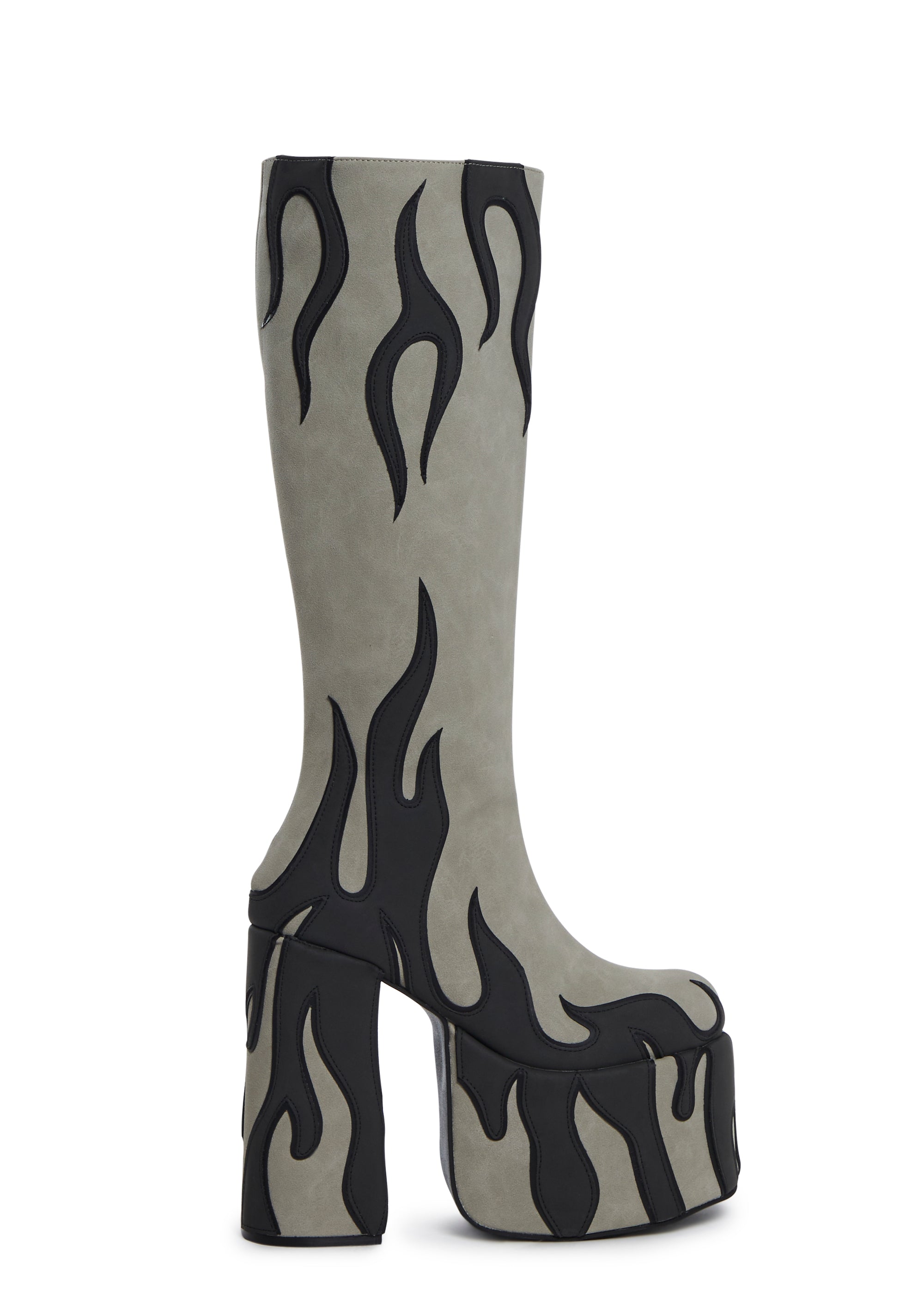 Current Mood Faux Suede Flame Platform Knee High Boots Gray