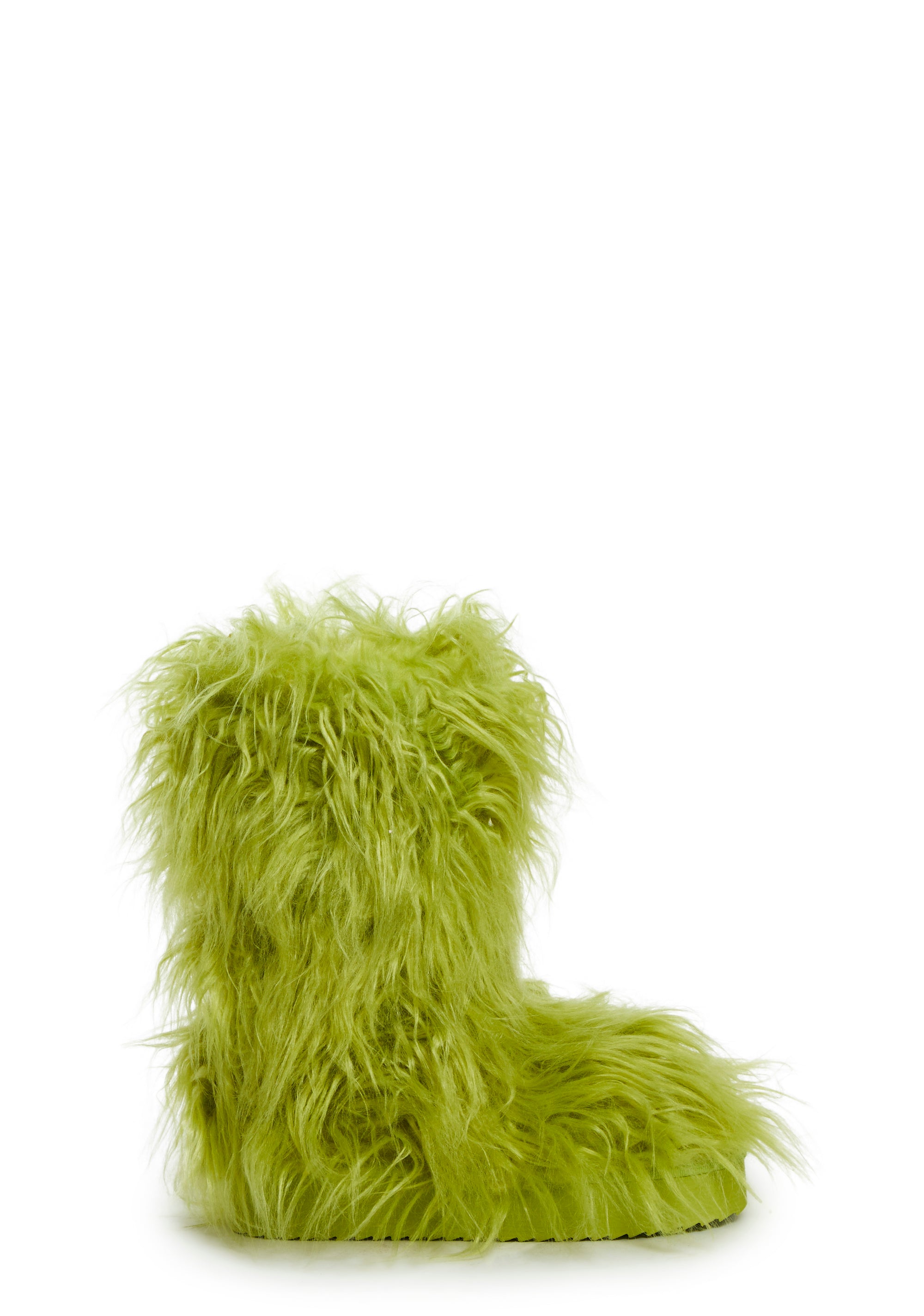 Current Mood Fuzzy Shaggy Faux Fur Platform Slip On Slipper Boots Green Dolls Kill