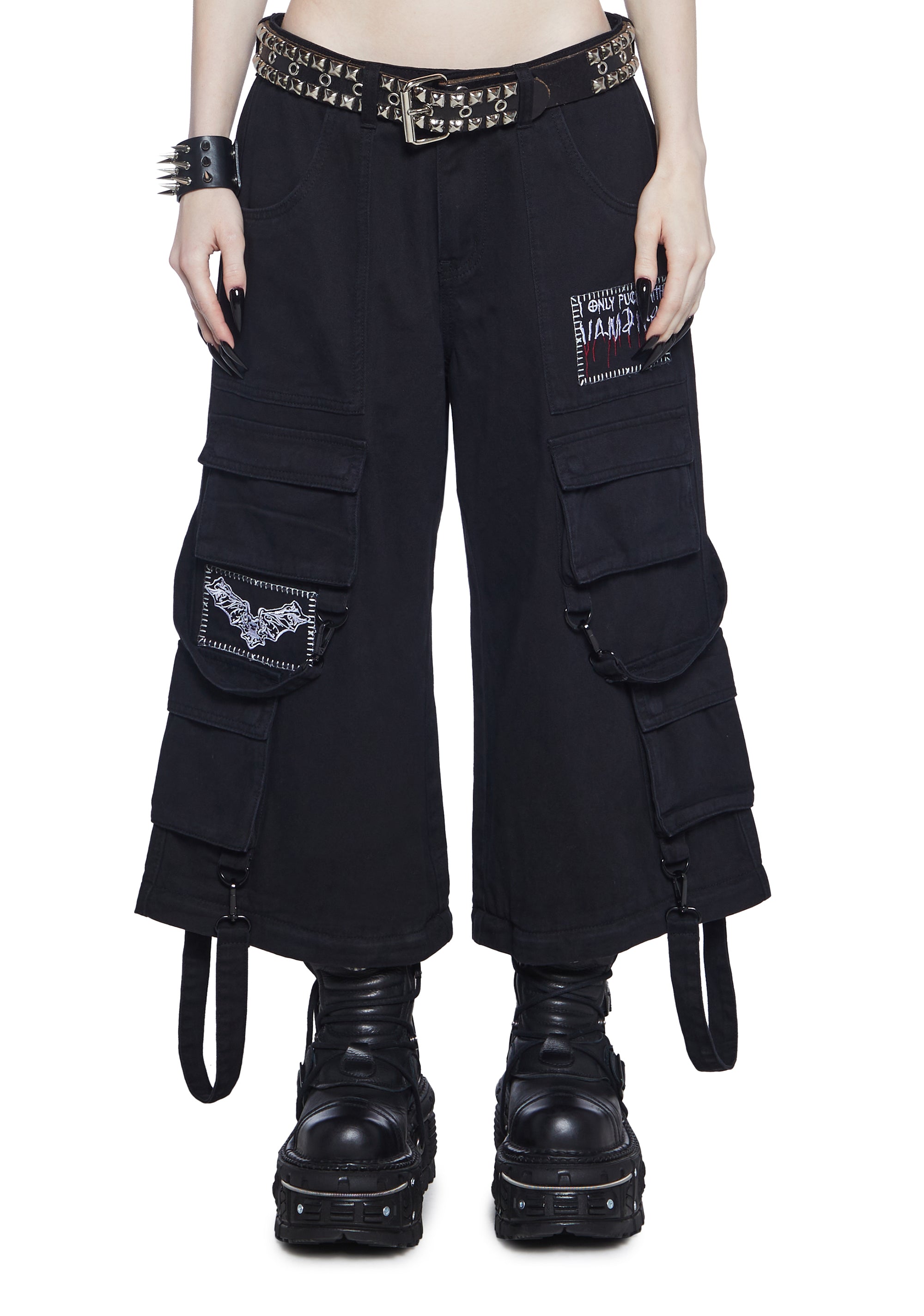 Widow Vampire Goth Ankh Patches Twill Wide Leg Convertible