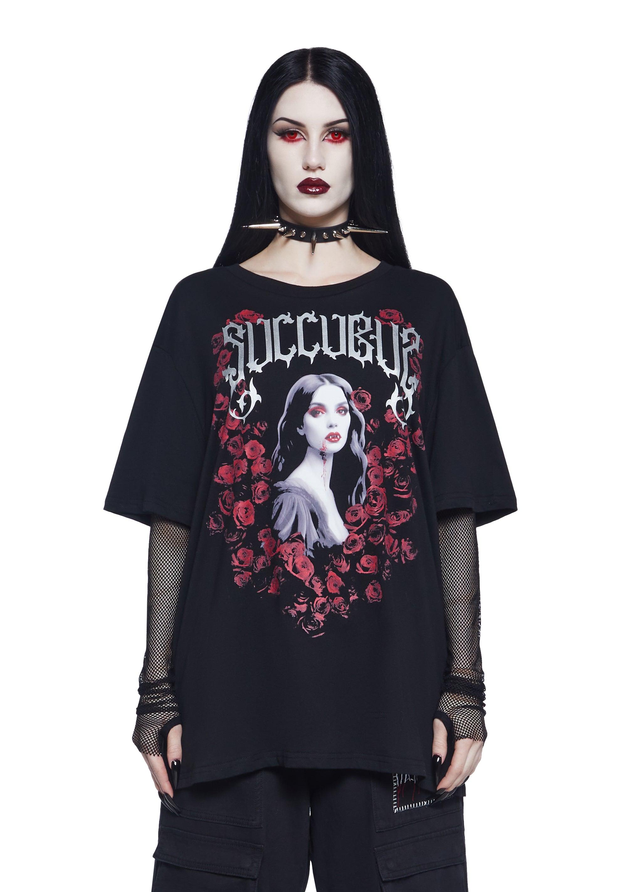 Widow Vampire Goth Succubus Roses Graphic Print Stretchy Knit