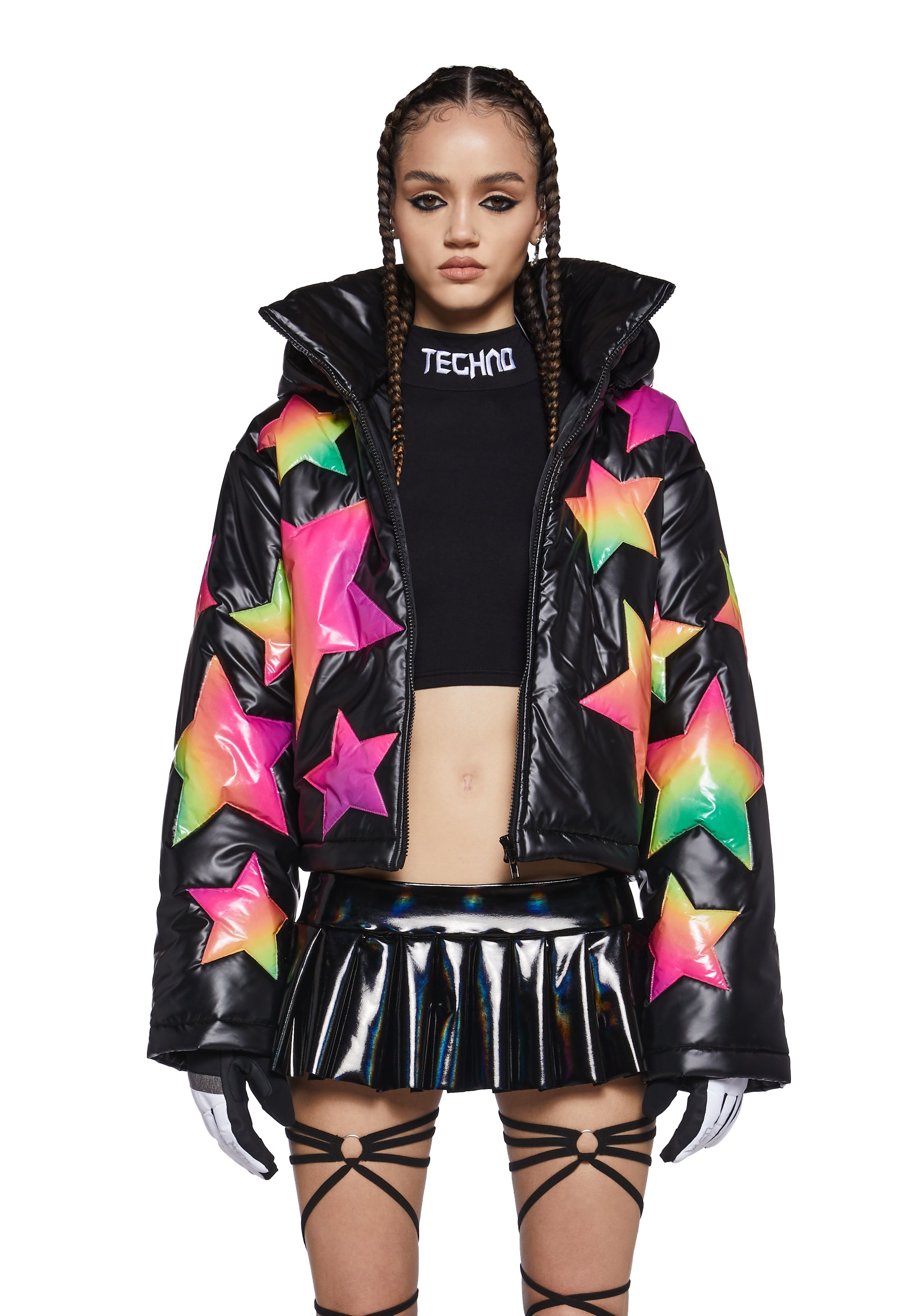 経典ブランド Ombre Star Multi - Exx Club Jacket Hooded Puffer Vinyl ジャケット・アウター