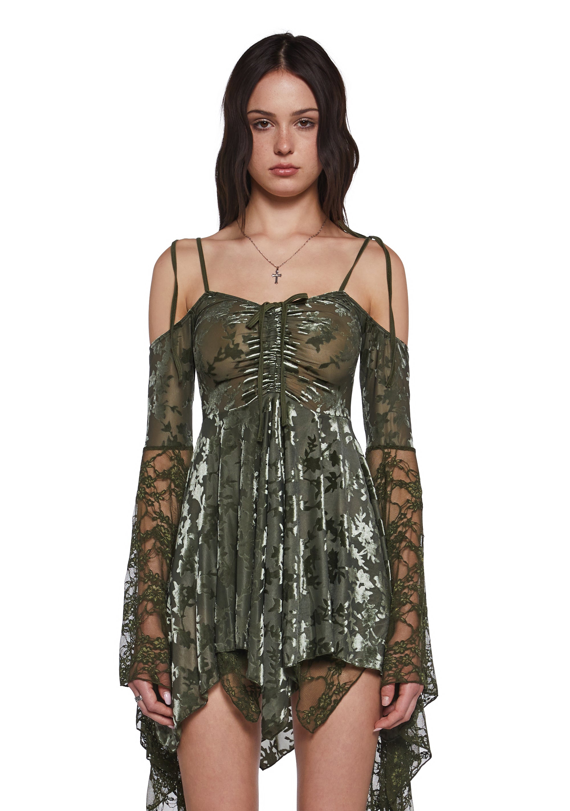 F Is For Fairies Handkerchief Floral Velvet Lace Dress Current Mood - Green Dolls Kill F Is For Fairies Handkerchief Floral Velvet Lace Dress Current Mood - Green Dolls Kill