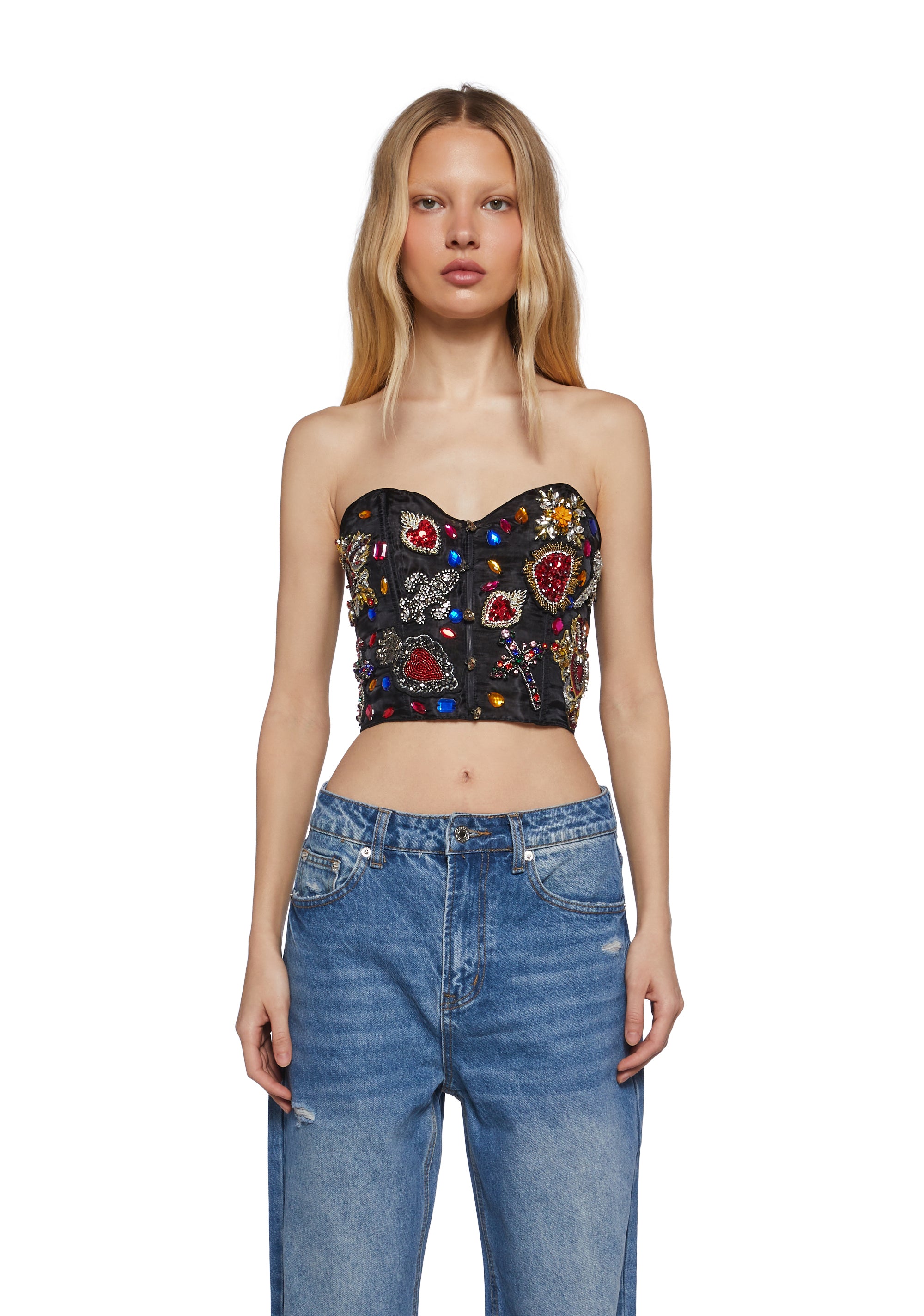 Bustier Top Online Buy Gold Sequined Ziggy Floral Embroidery