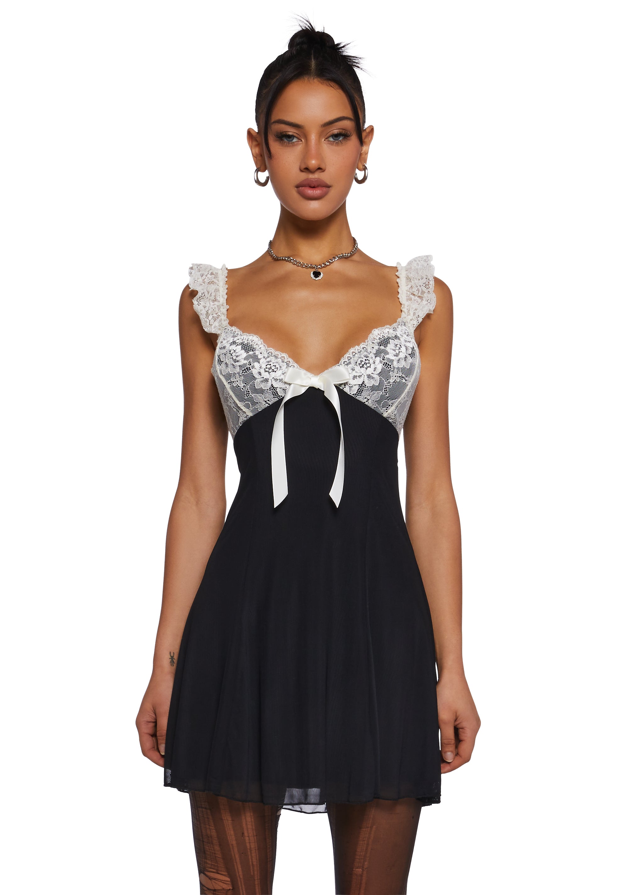 Lace Bodice Galloon Mesh Mini Dress Delia's - Black Dolls Kill Lace Bodice Galloon Mesh Mini Dress Delia's - Black Dolls Kill