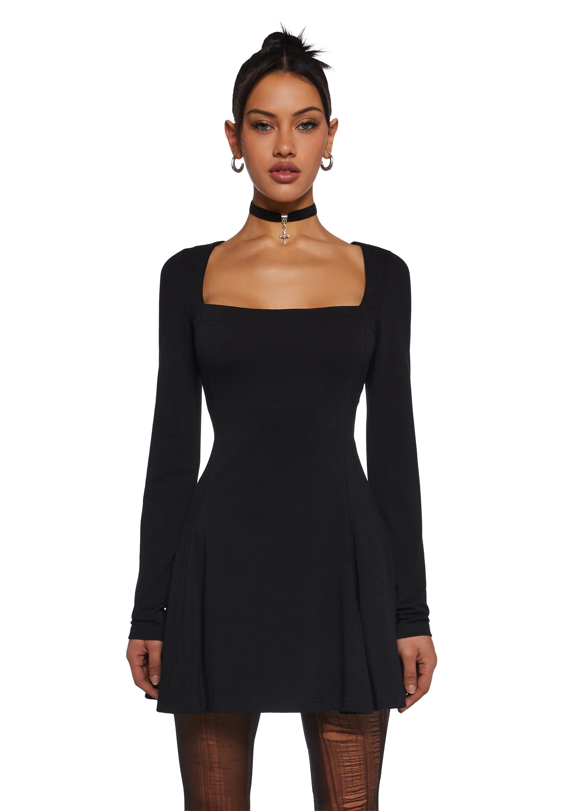 Stretchy Long Sleeve Knit Open-Back Mini Dress Delia's - Black Dolls Kill Stretchy Long Sleeve Knit Open-Back Mini Dress Delia's - Black Dolls Kill