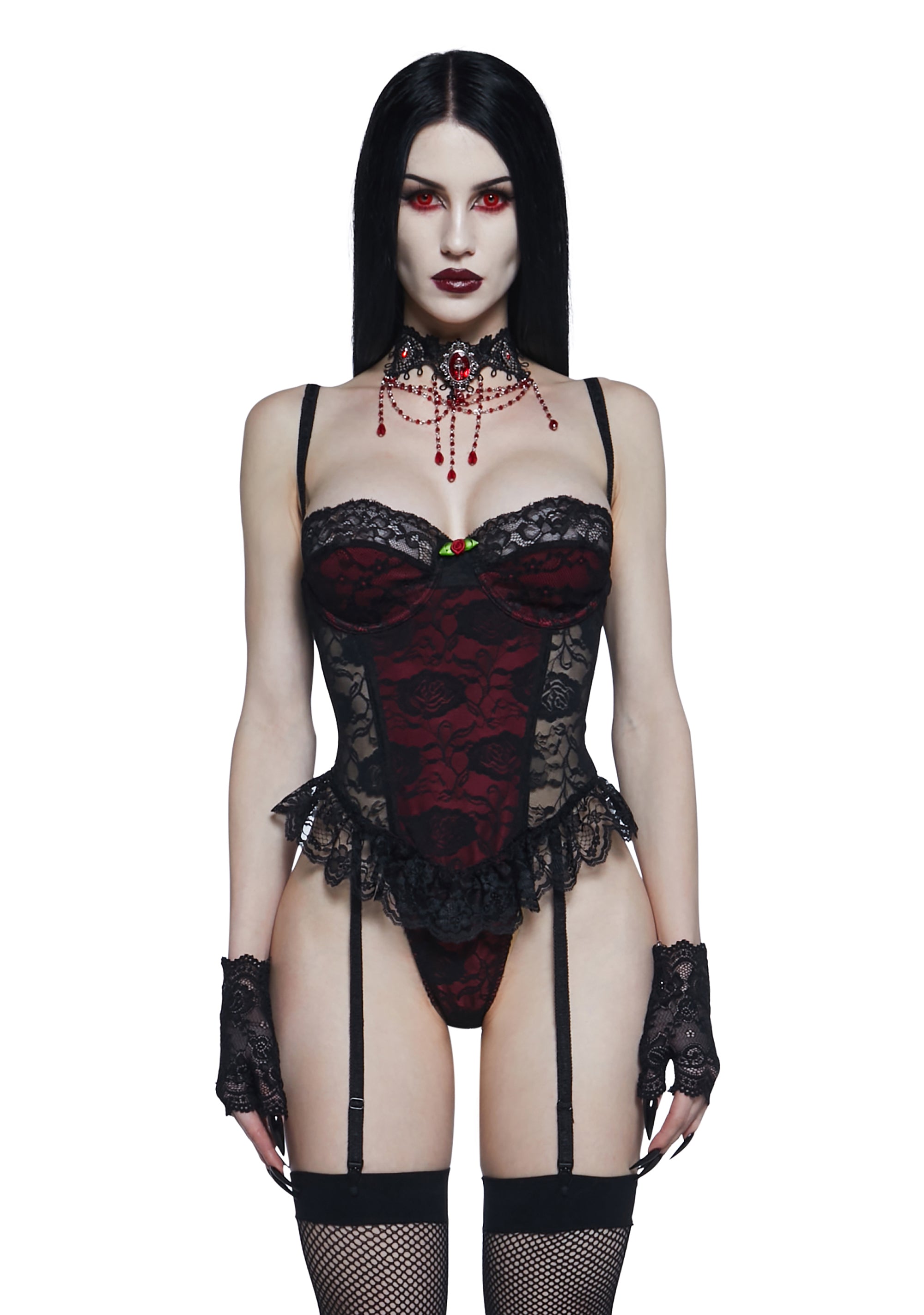 bodysuit with garter belt Midnight Lace Corset Bodysuit with Garter Skirt Set