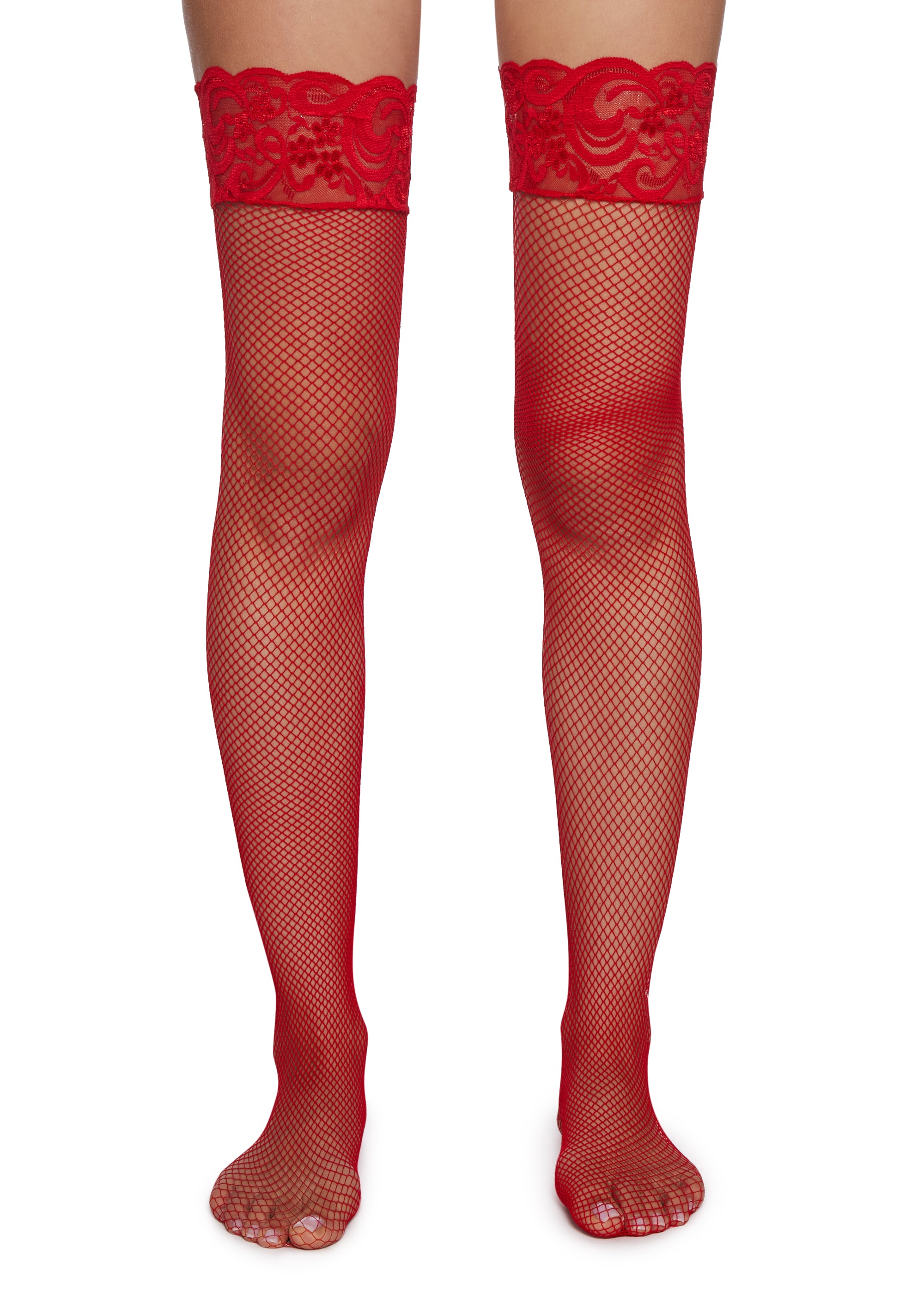 Stretchy Fishnet Lace Thigh High Tights Red Dolls Kill