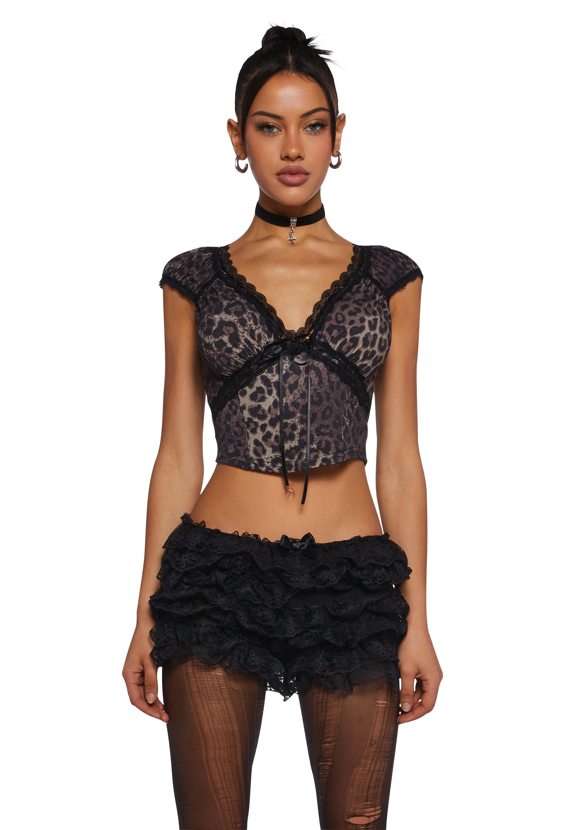 Threaded Pear Annie Ribbed Trim Leopard Top