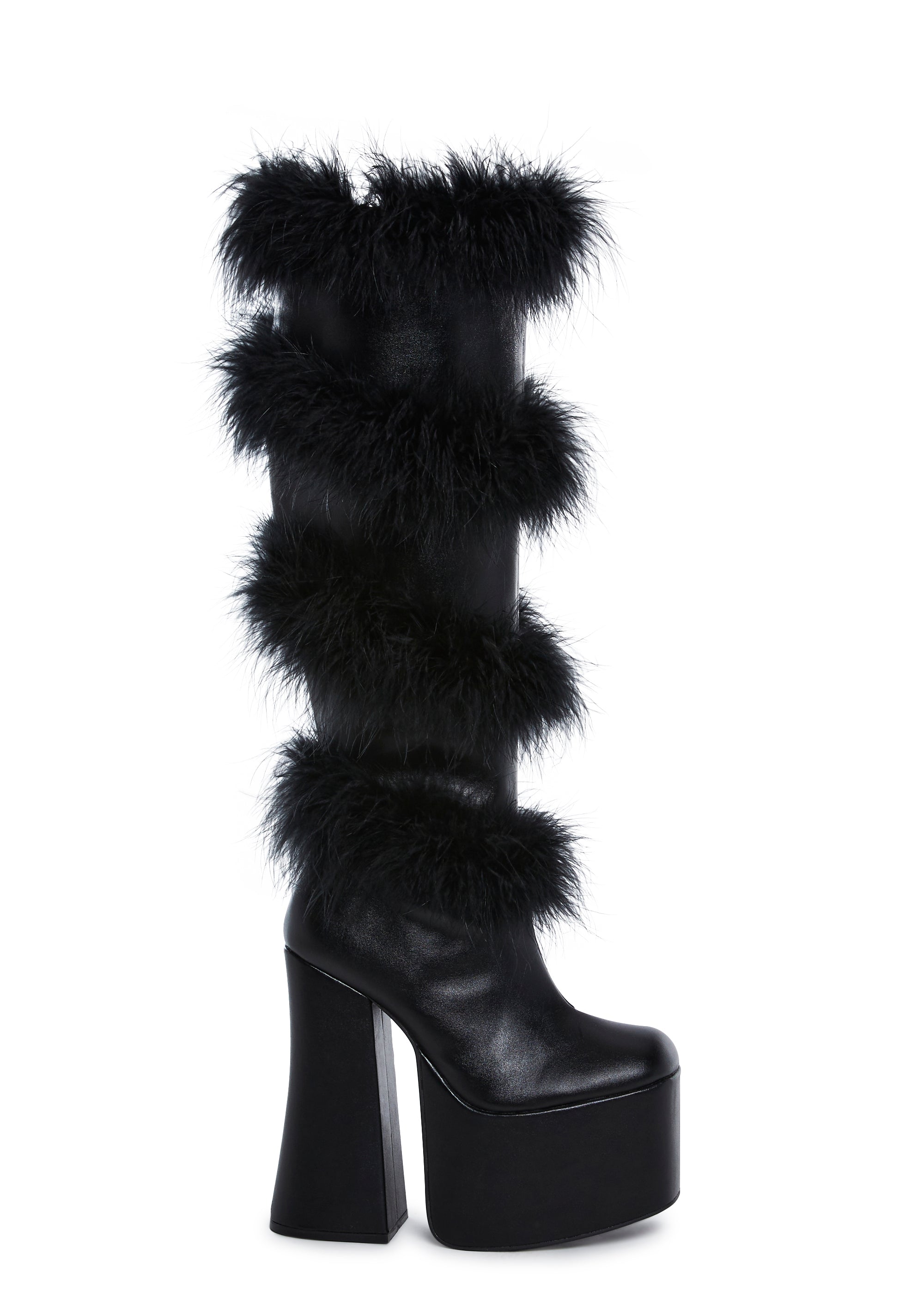 格安SALEスタート!の商品をすべて High Knee Feather Marabou Leather Vegan Platform Sugar Boots タイムセール