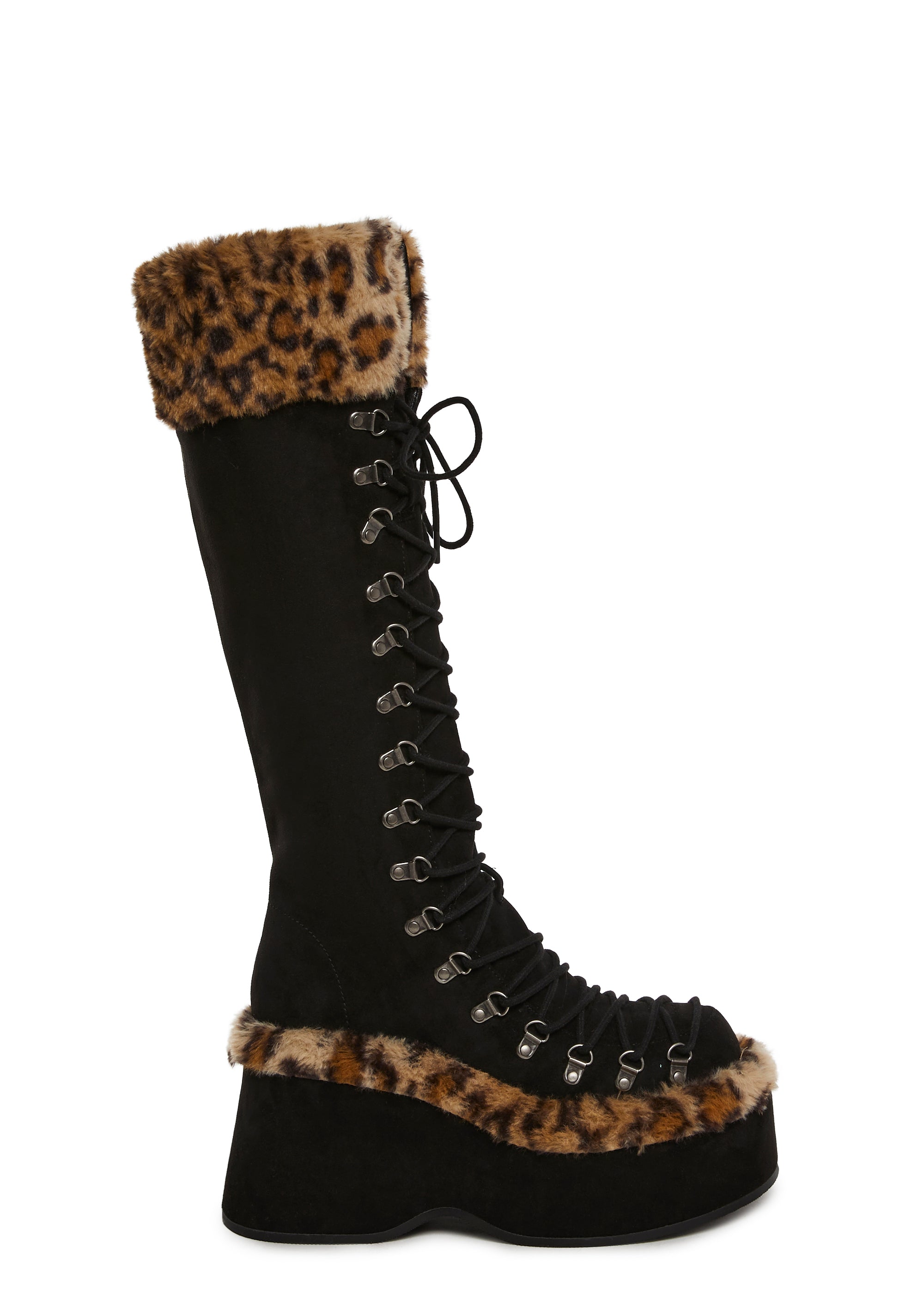 Leopard Faux Fur Faux Suede Platform Boots Current Mood Black