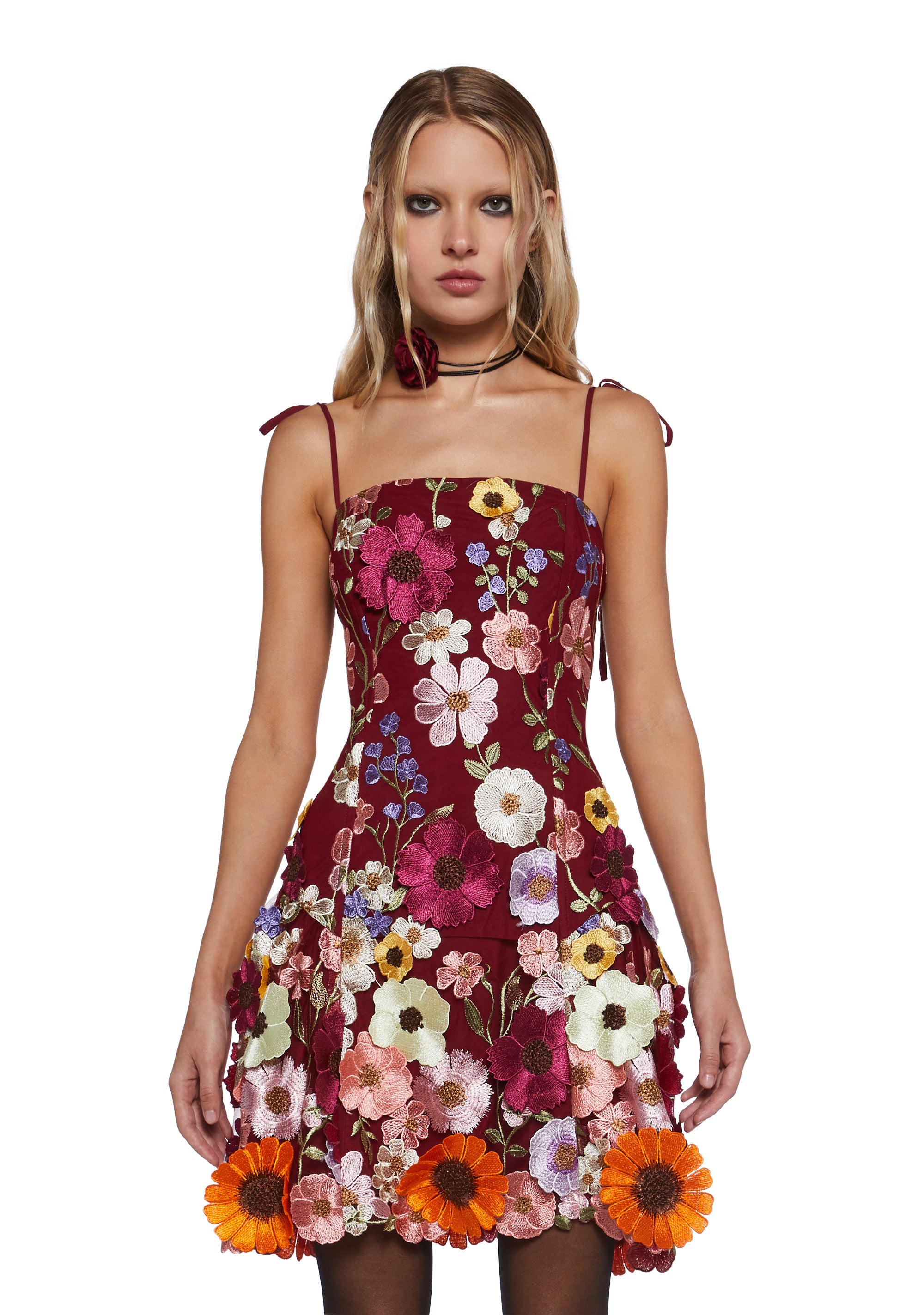 Regency 3D Floral Mesh Drop Waist Fit N' Flare Dress Sugar