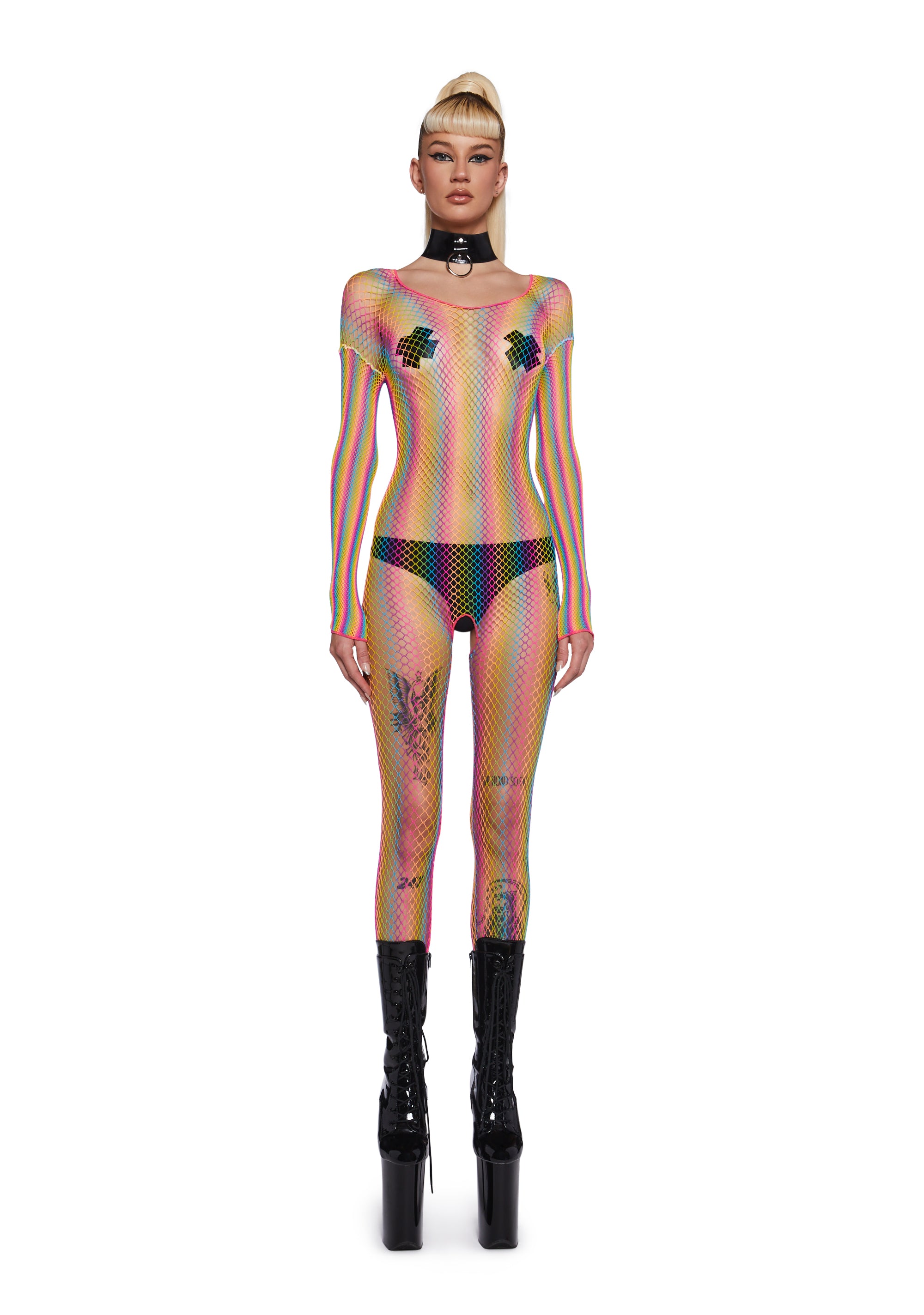 plus sized sexy lingerie Sexy Vixen Satin Bow Fishnet Bodystocking #818JT248 – GRAY FASHION main image 0
