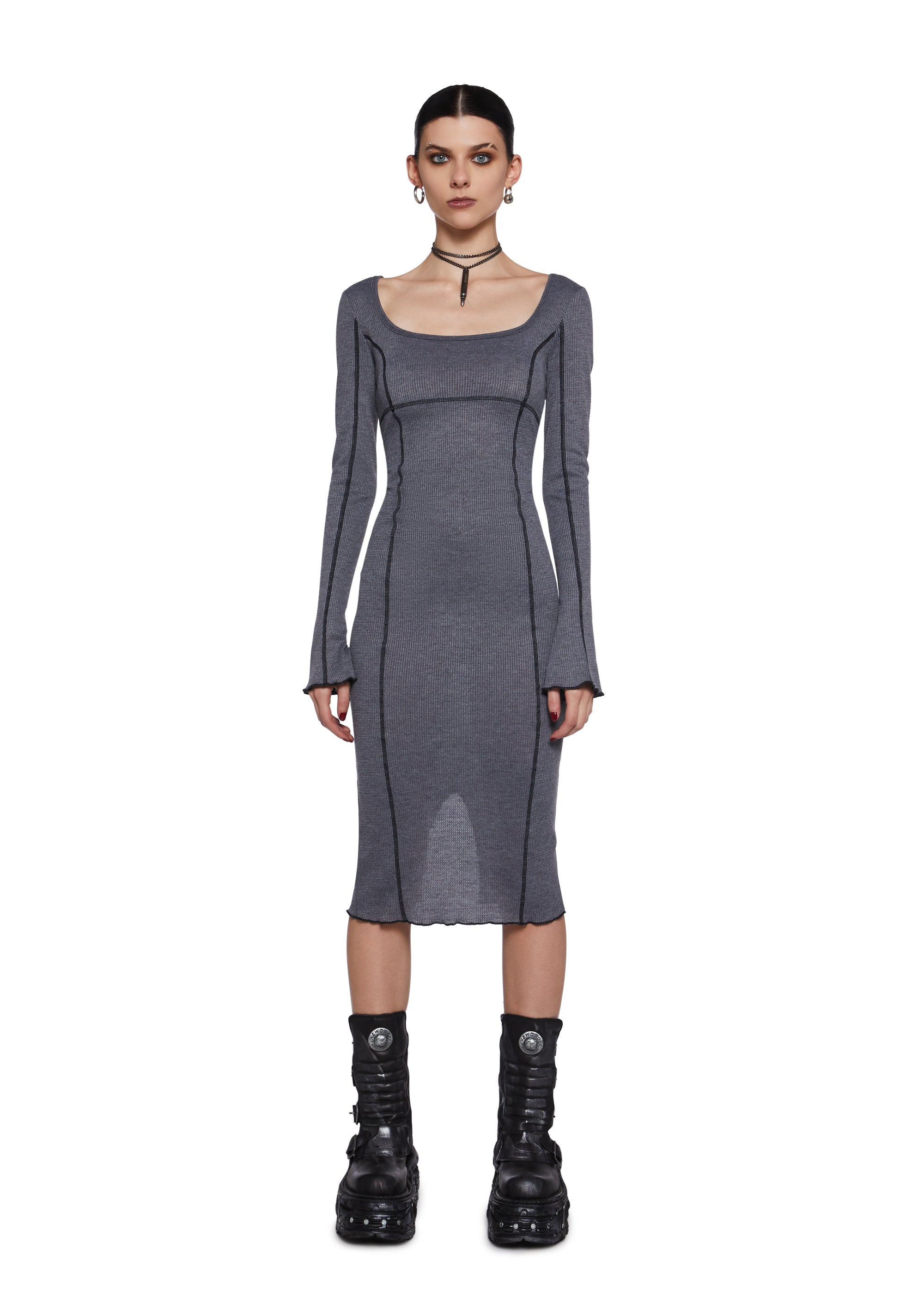Darker WAVS Warp Thermal Midi Dress Gray XX Large