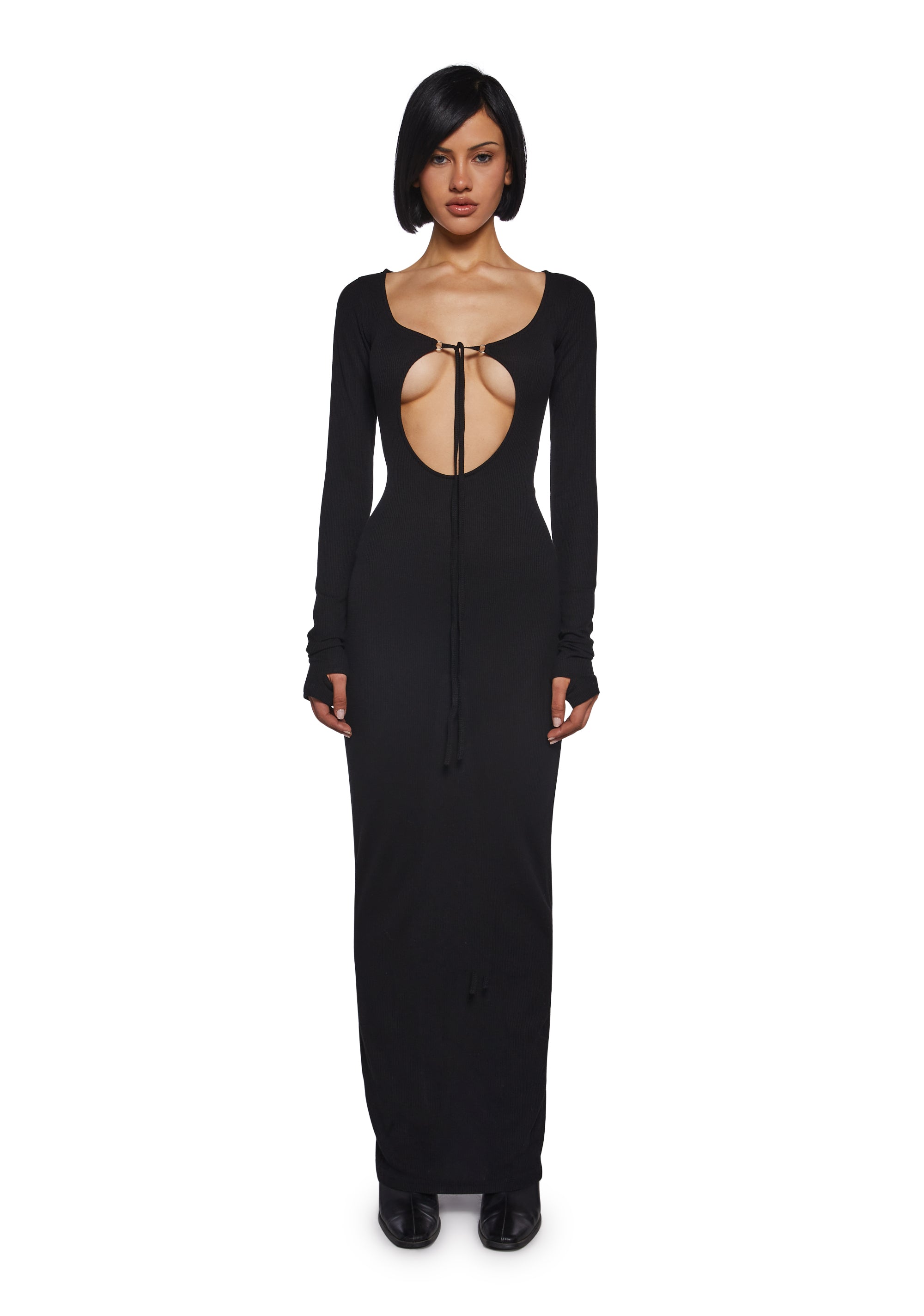 Womens Thermal Ribbed Maxi Dress With Cut Outs - Black Dolls Kill Womens Thermal Ribbed Maxi Dress With Cut Outs - Black Dolls Kill
