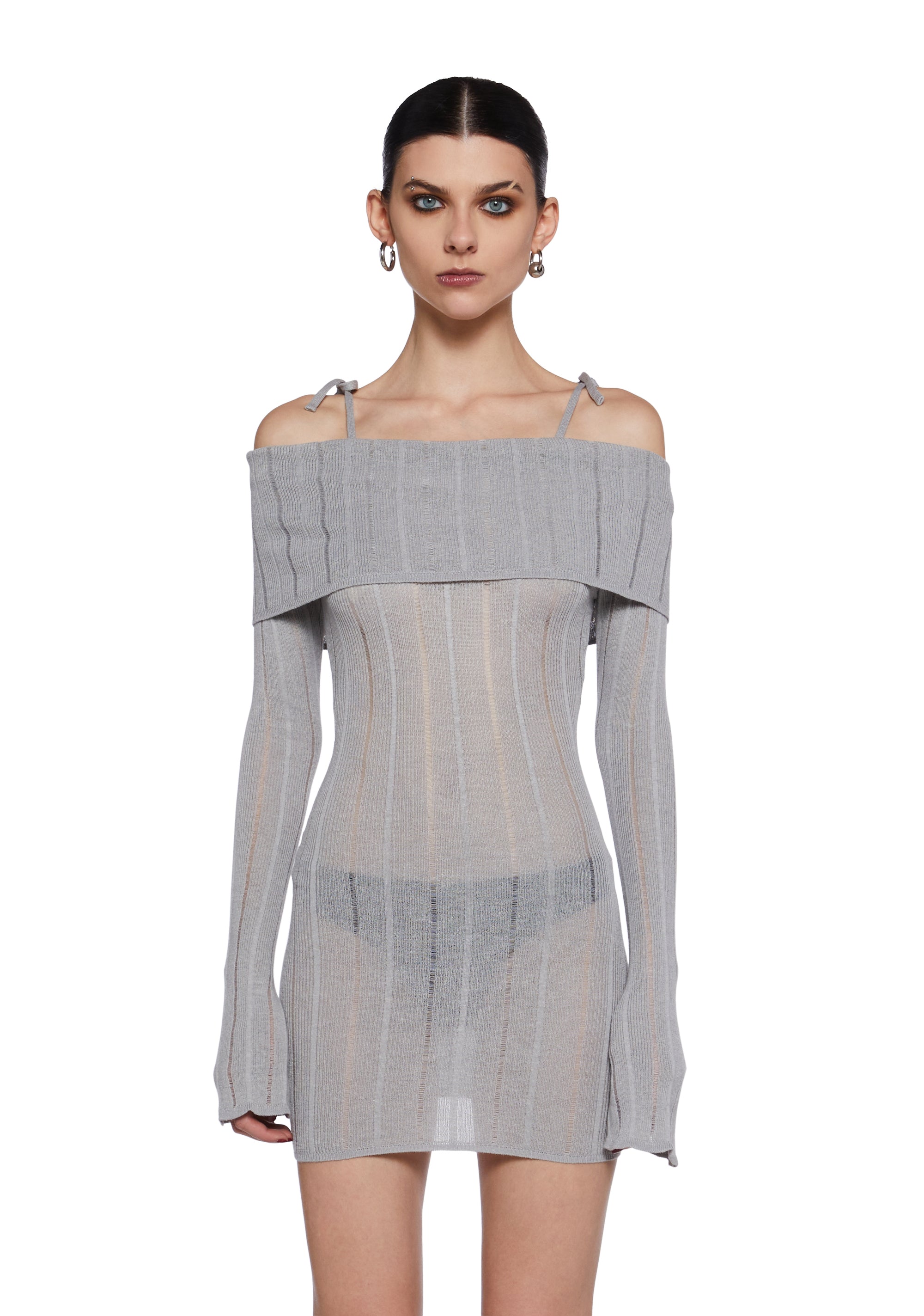 Warp Off The Shoulder Sweater Dress GRAY / X-LARGE Warp Off The Shoulder Sweater Dress GRAY / X-LARGE