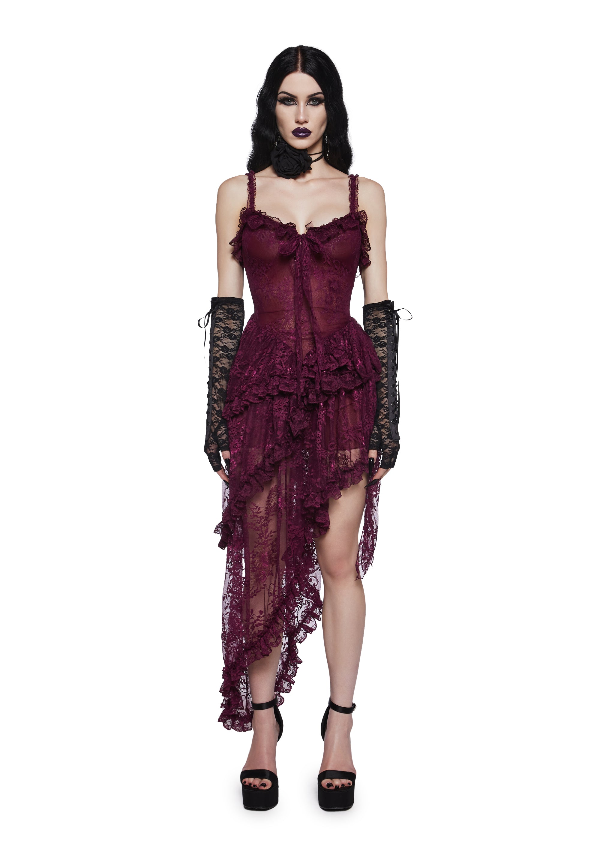 seductive silence midi dress Lace Ruffled Asymmetrical Midi Dress Widow