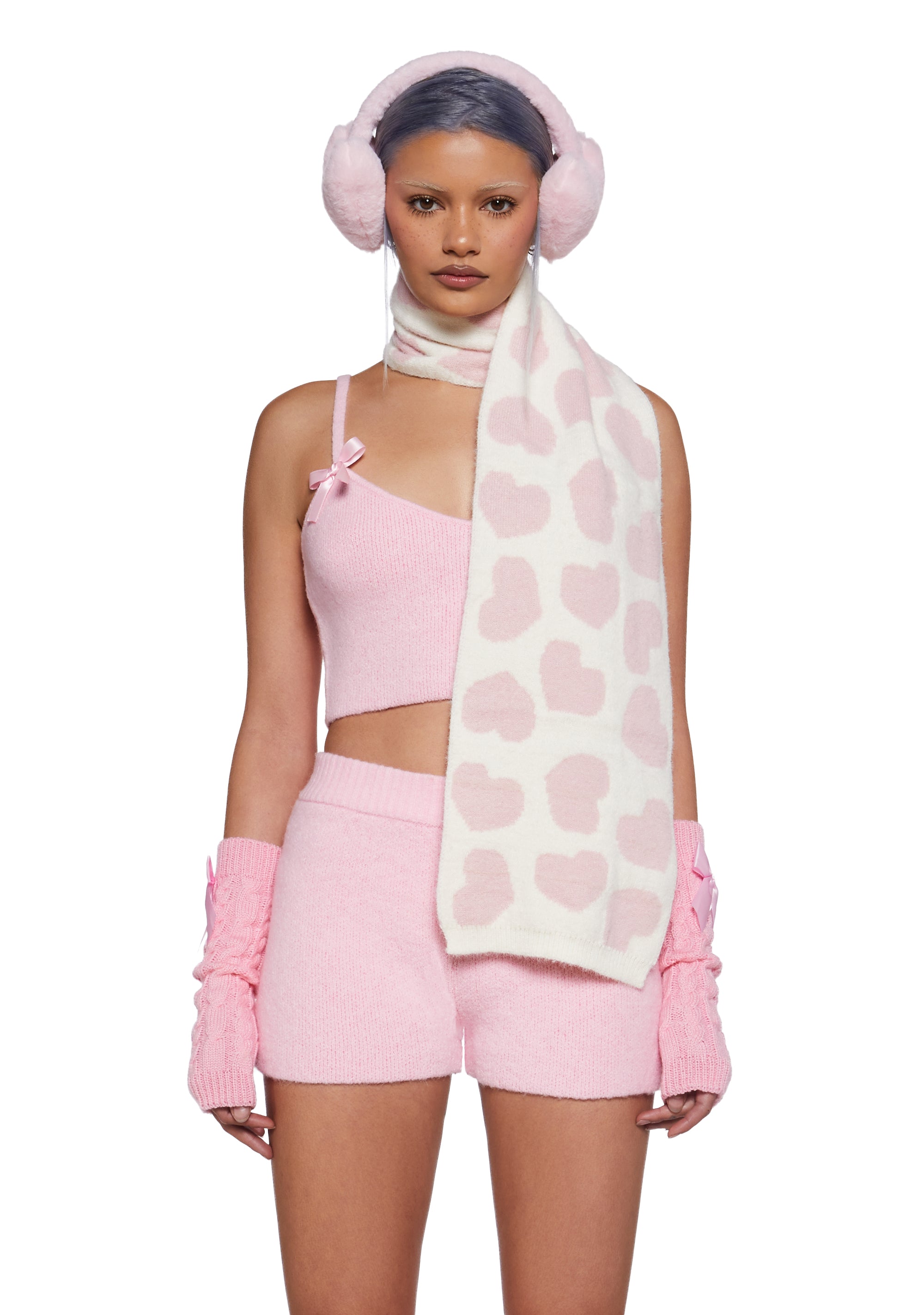 Intarsia Heart Scarf Cutecore Sugar Thrillz - Pink – Dolls Kill