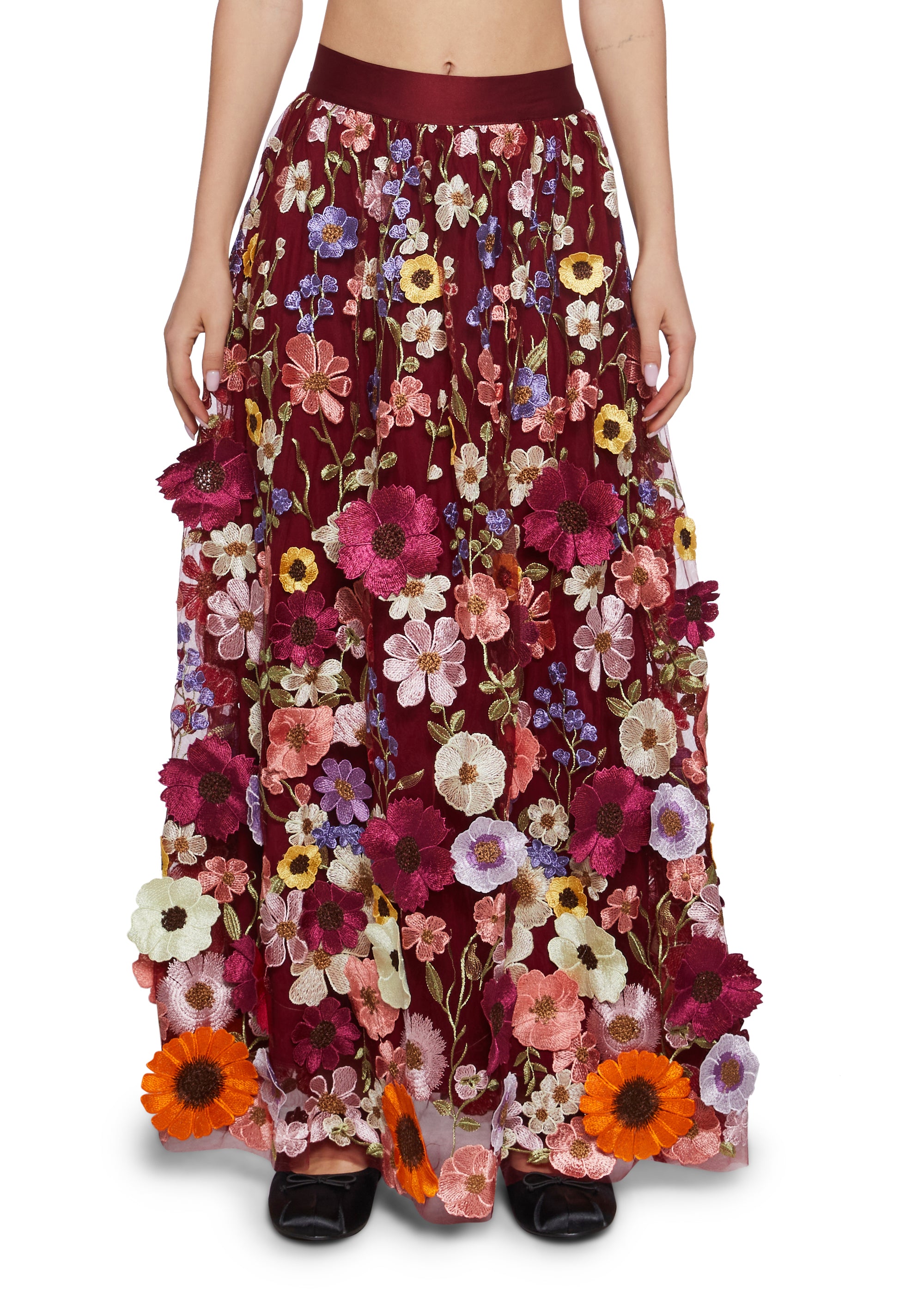 3D Floral Applique Maxi Skirt Sugar Thrillz - Multi – Dolls Kill