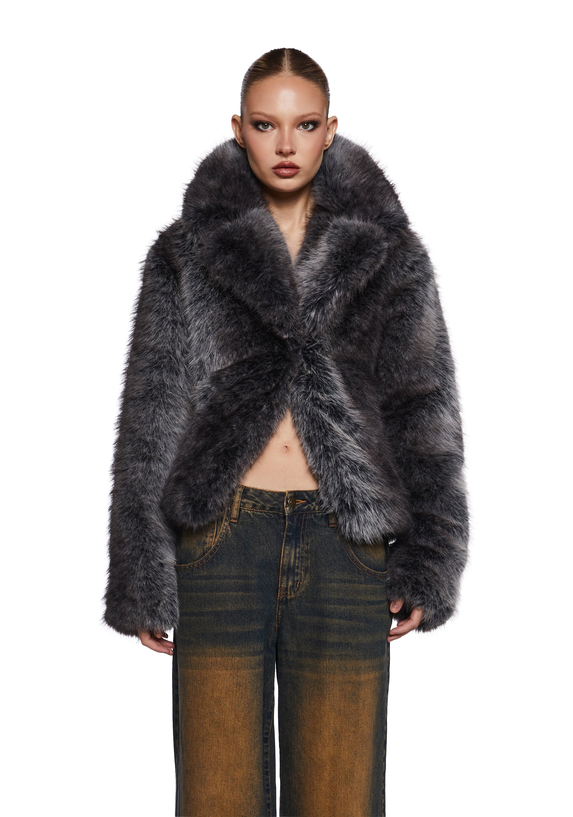 Womens Sexy Fox Faux Fur Coat Y2K Generation Kiss - Brown Dolls Kill Womens Sexy Fox Faux Fur Coat Y2K Generation Kiss - Brown Dolls Kill