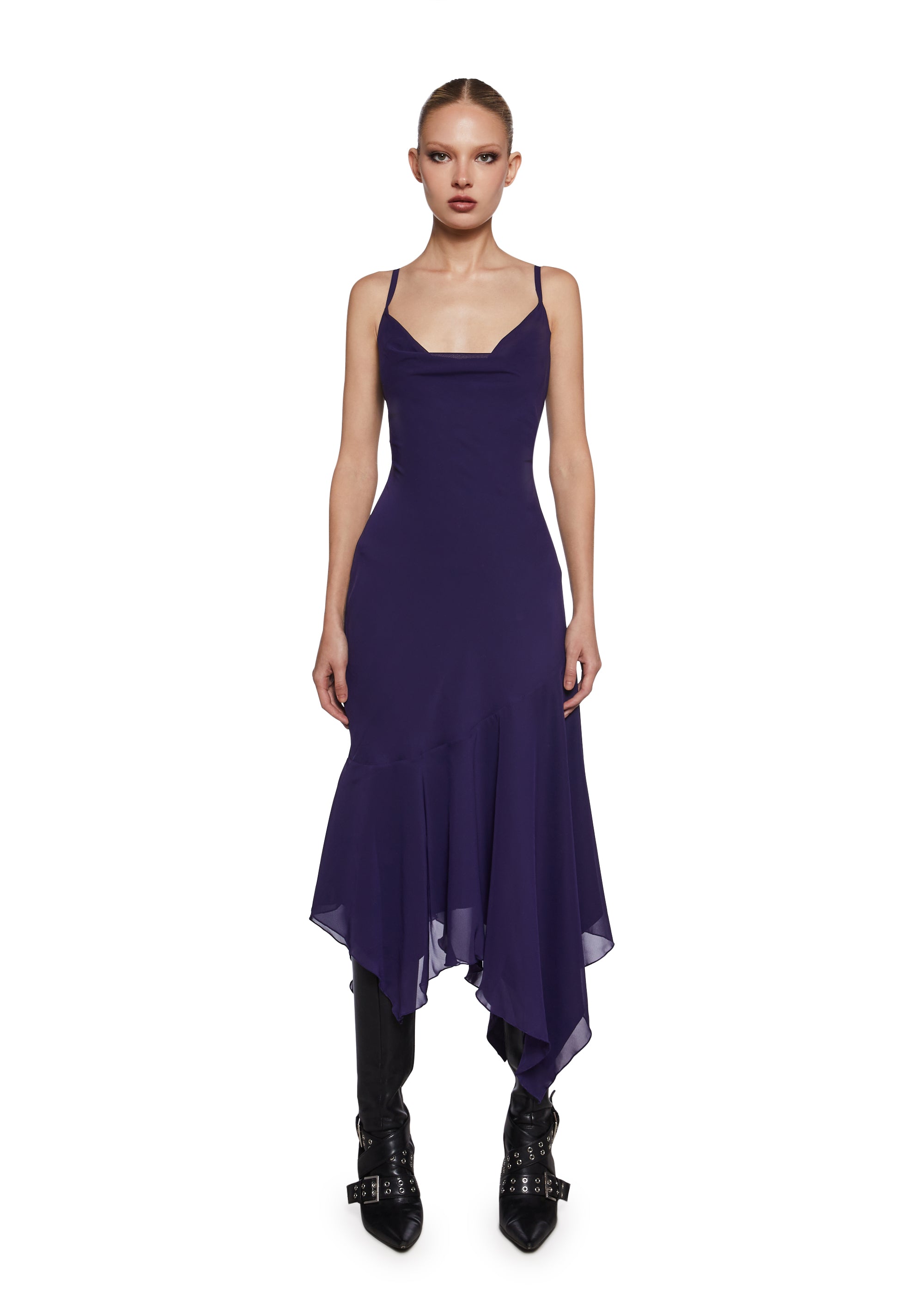 Womens Sexy Midi Asymmetrical Dress Special Occasion Purple