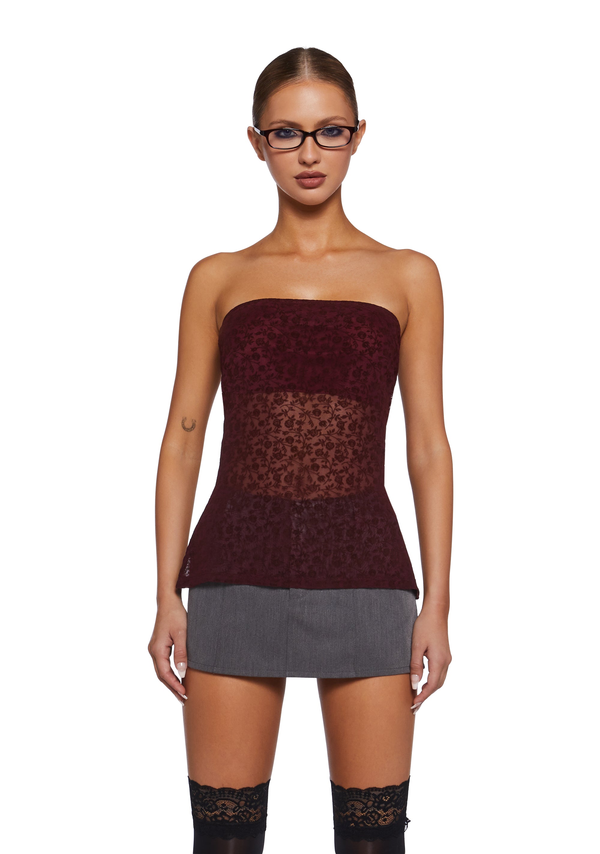 Rio Bandita Top Bordeaux Red with Pink Lace main image 0