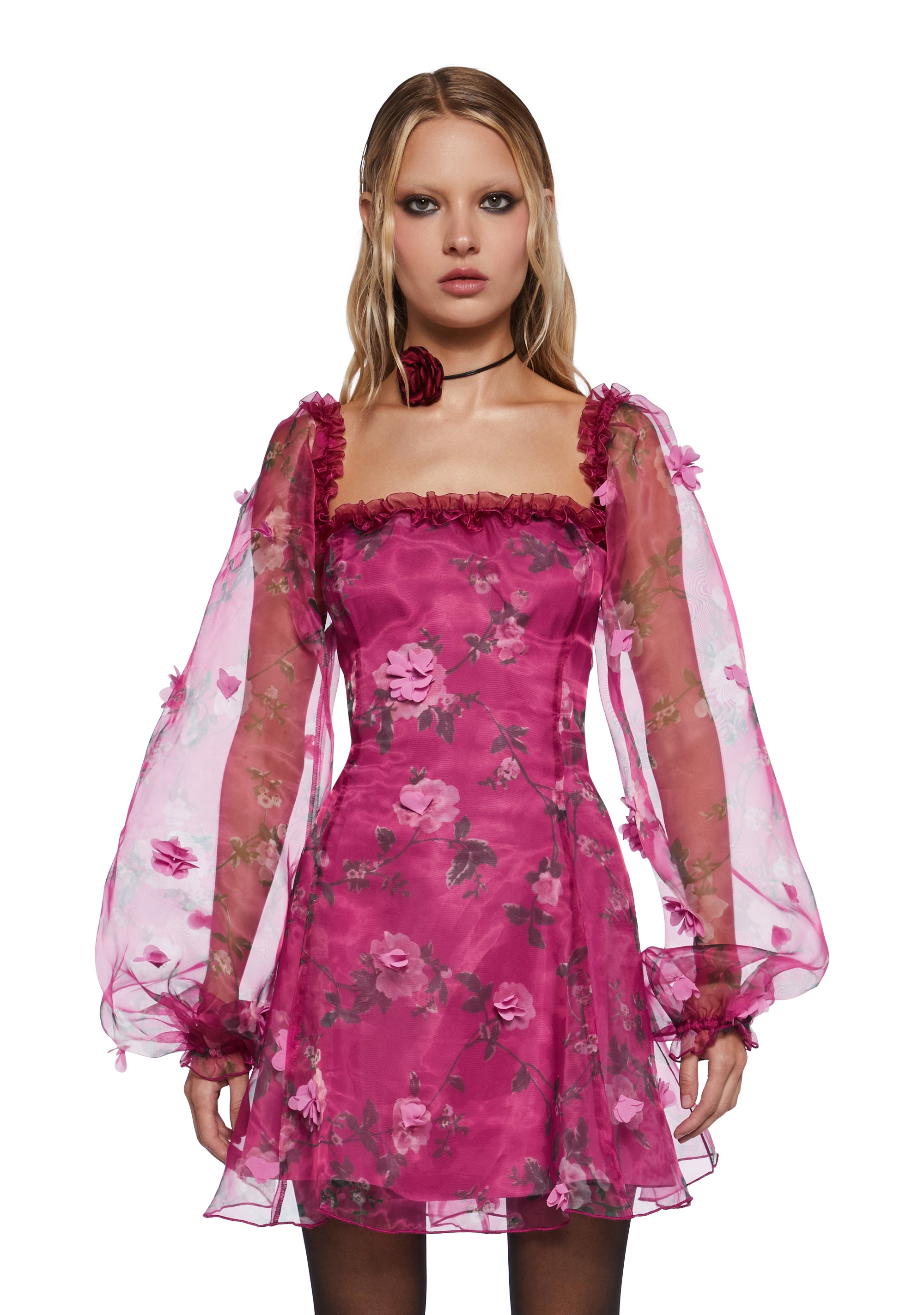 Girly Regencycore 3D Floral Applique Mini Dress Sugar Thrillz