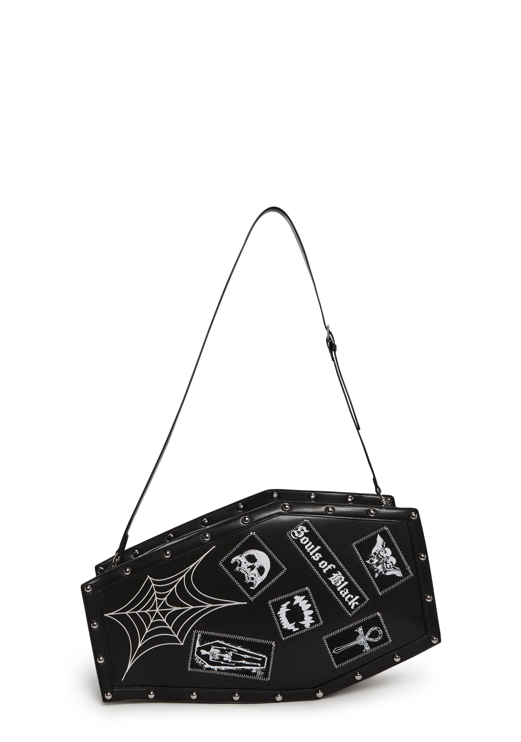 The Grave Girls Coffin Shaped Goth Patch Spiderweb Shoulder Bag Black Dolls Kill