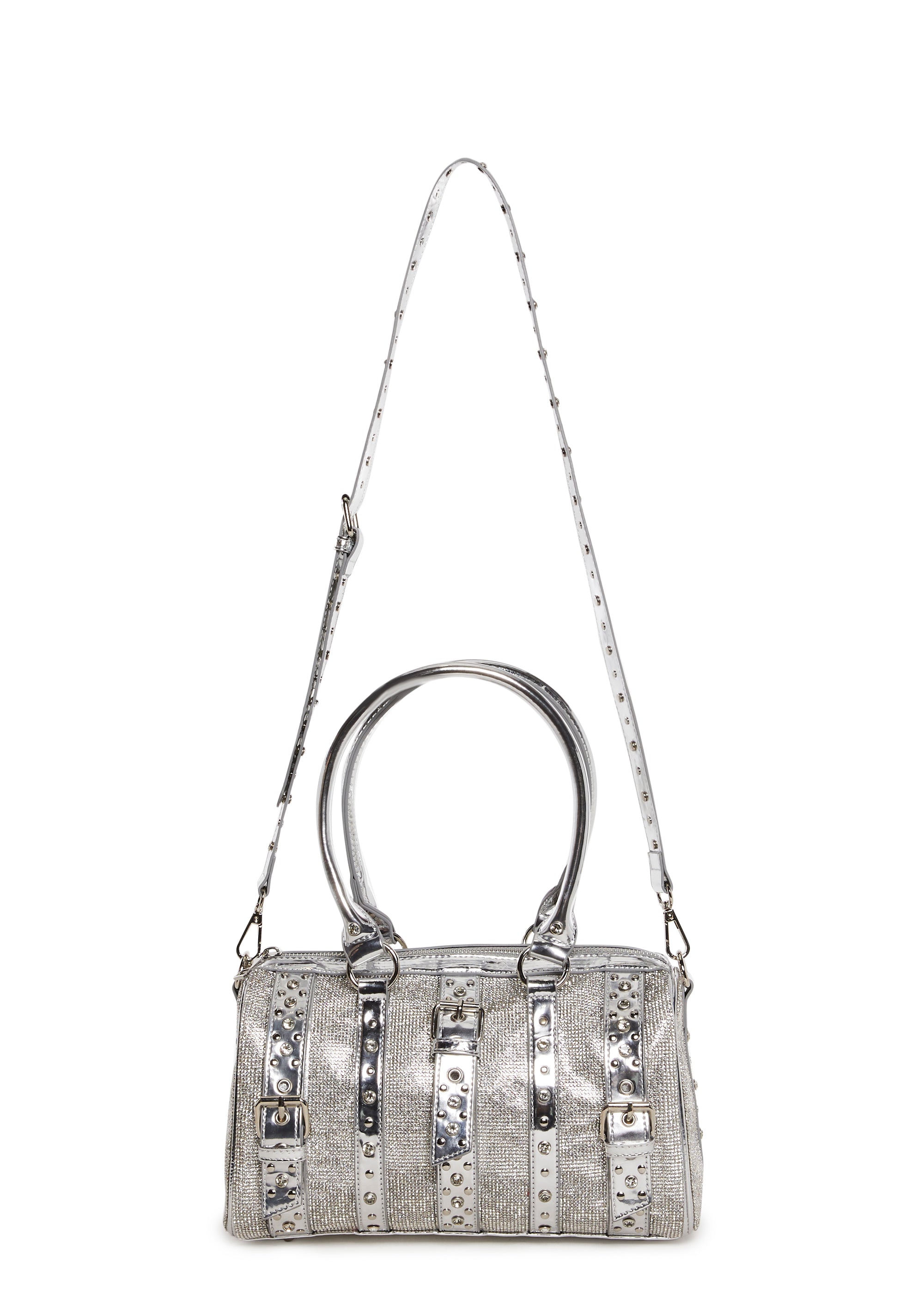 Vegan Leather Rhinestone Studded Mini Duffle Bag Current Vegan Leather Rhinestone Studded Mini Duffle Bag Current