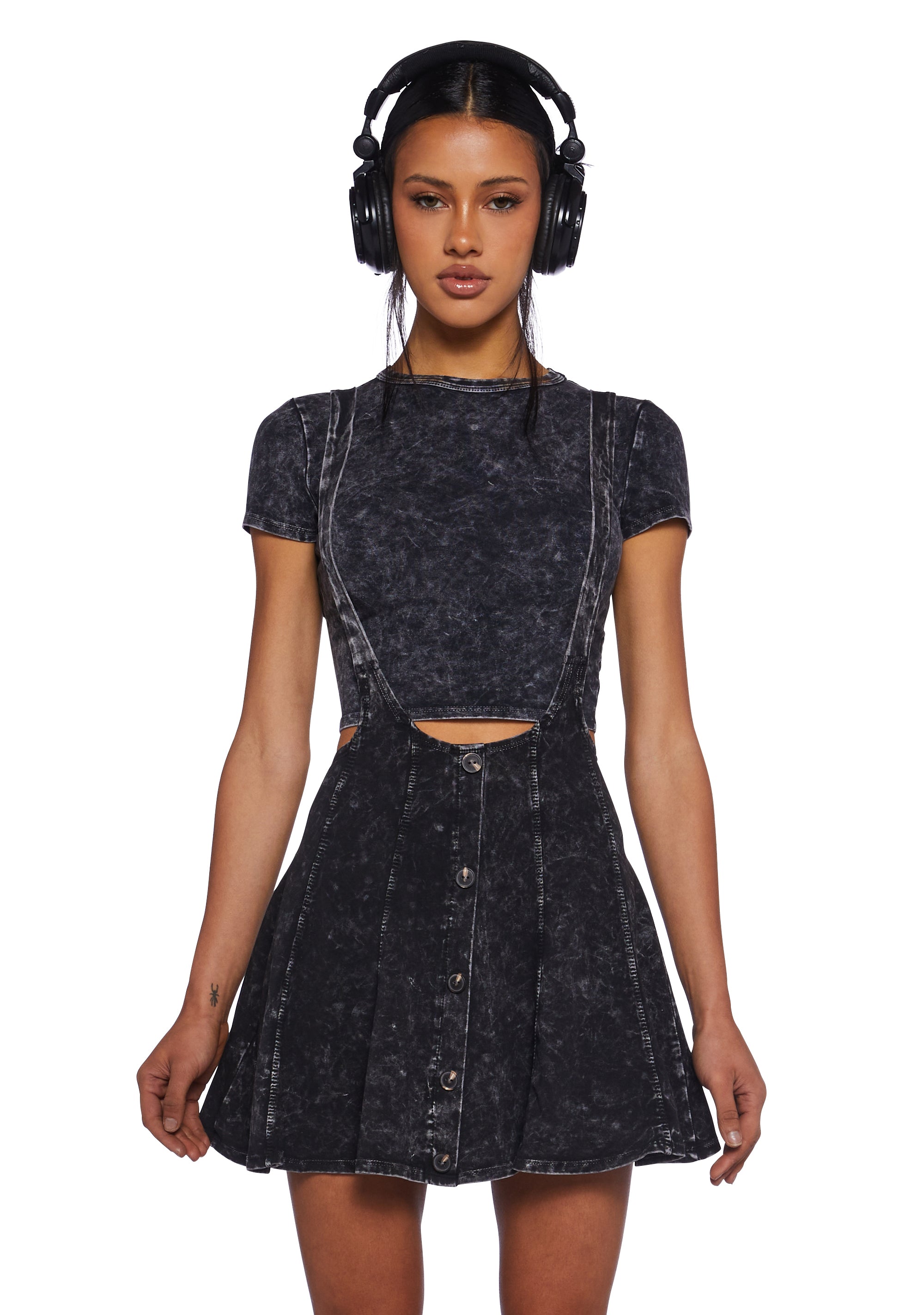 Acid Mineral Wash Top And Dress Set - Black Dolls Kill Acid Mineral Wash Top And Dress Set - Black Dolls Kill