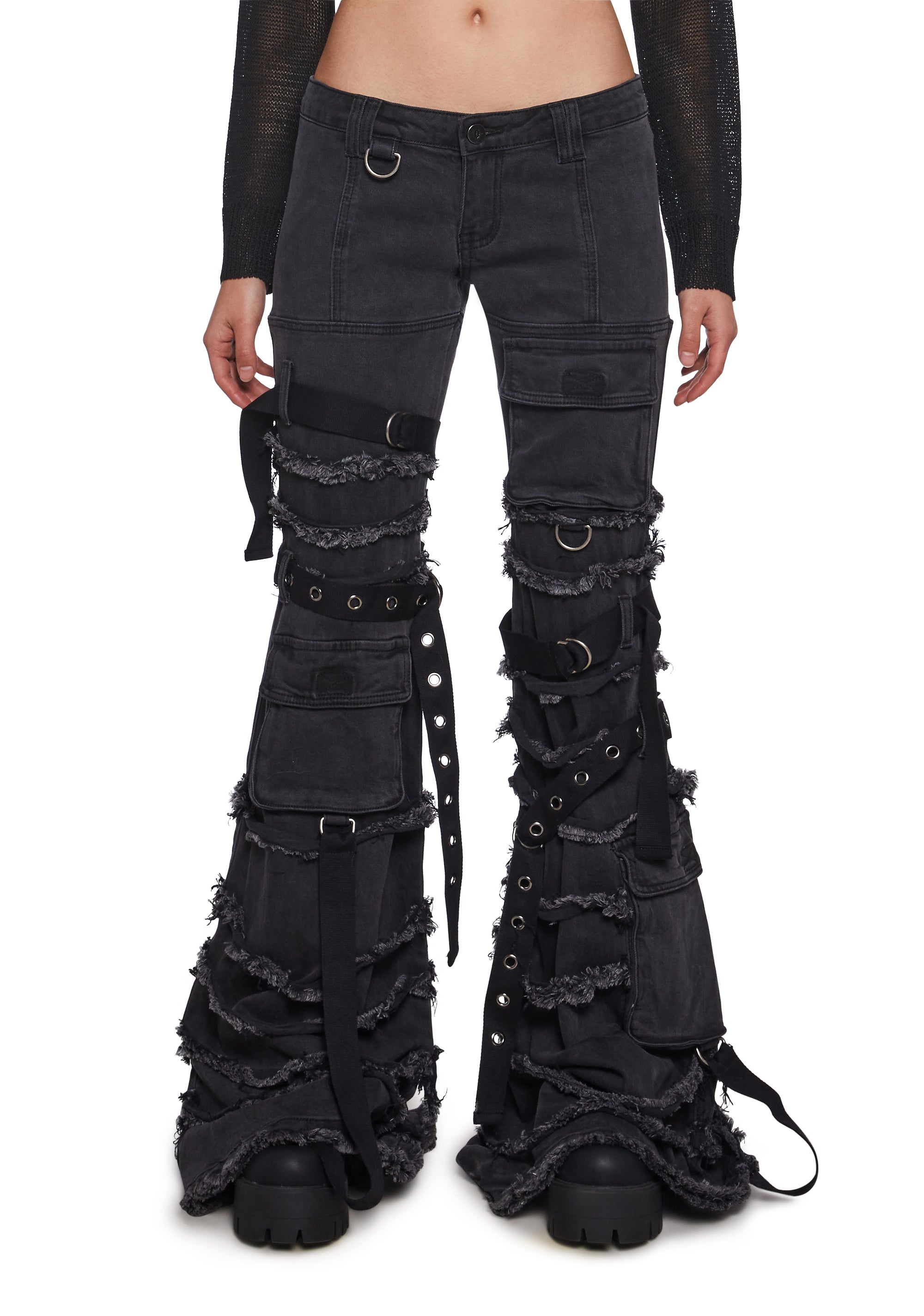 Womens Distressed Cargo Pants With Straps Dream Closet