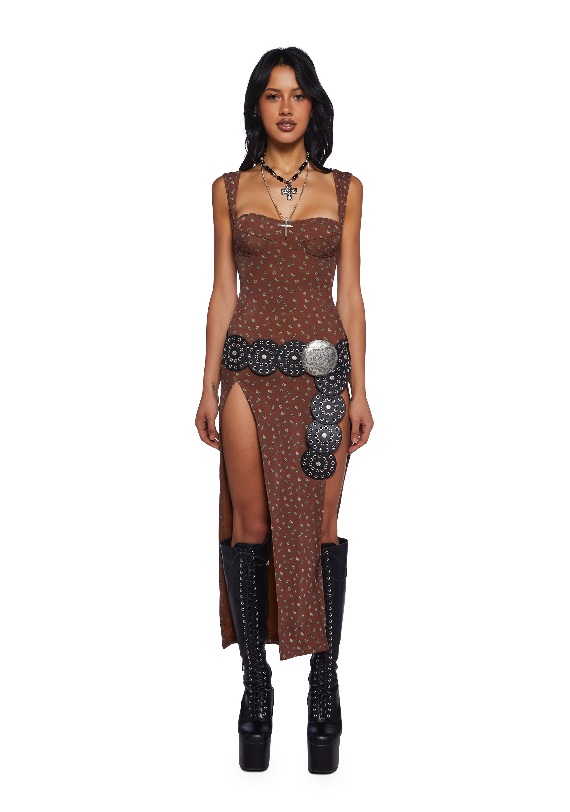 Sexy Womans Stretchy Floral Knit Maxi Dress
