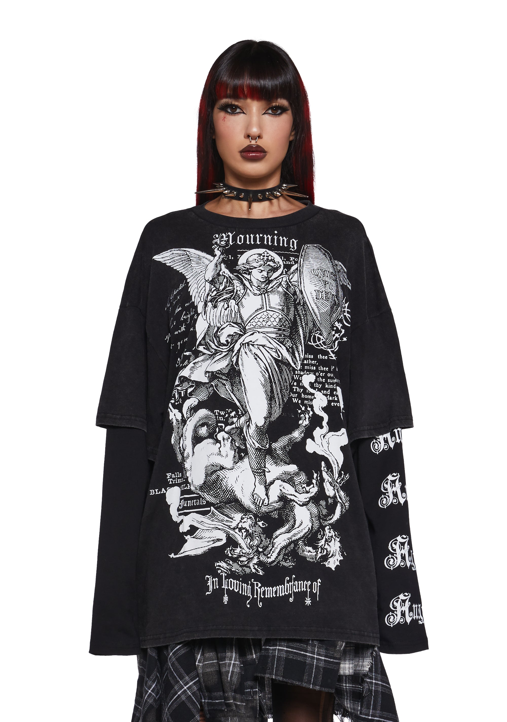 Womens Gothic Angel Graphic 2Fer Long Sleeve Top Tee Widow