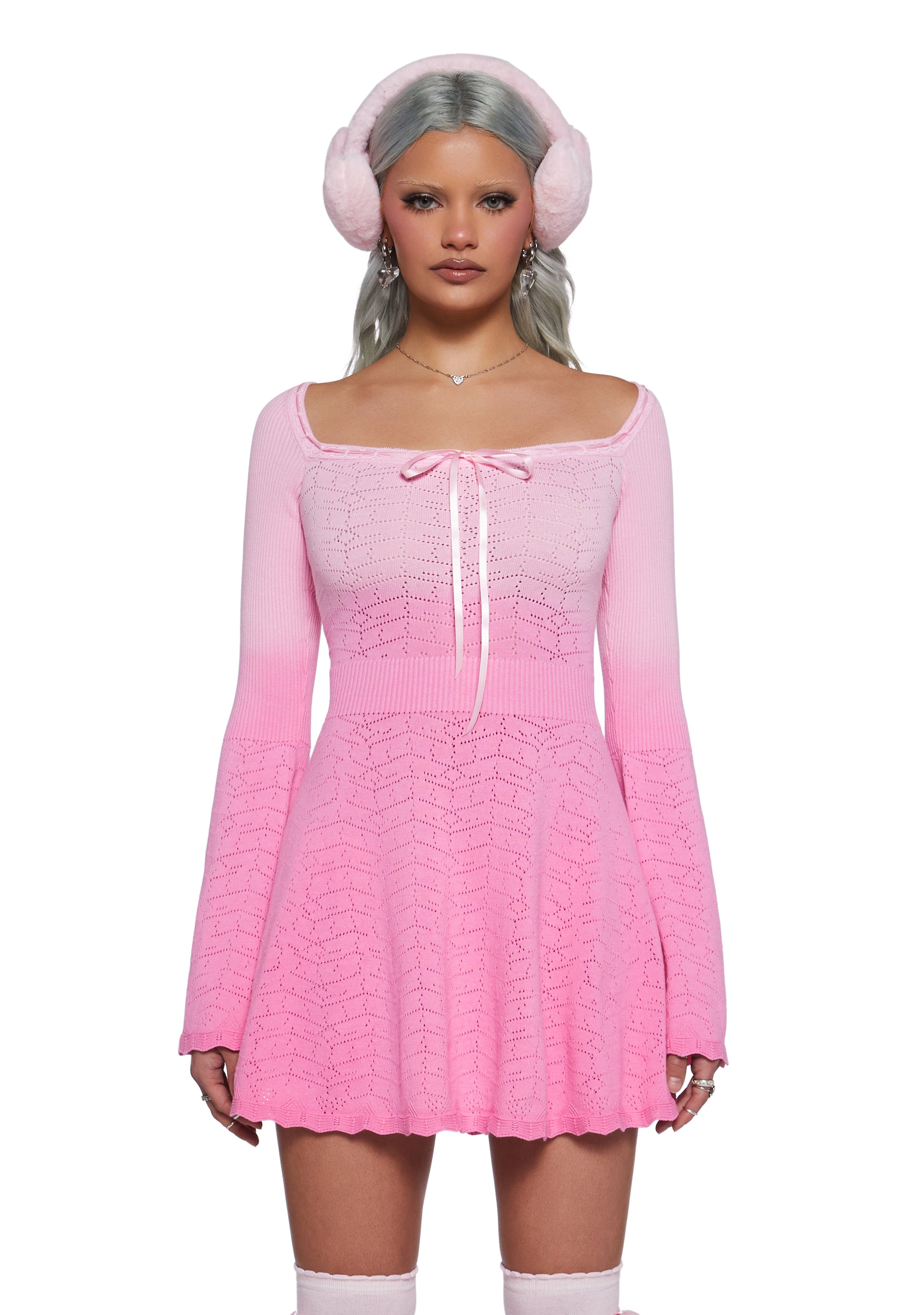 Womens Sexy Ombre Knit Winter Dress With Bell Sleeves Sugar Thrillz - Pink Dolls Kill Womens Sexy Ombre Knit Winter Dress With Bell Sleeves Sugar Thrillz - Pink Dolls Kill