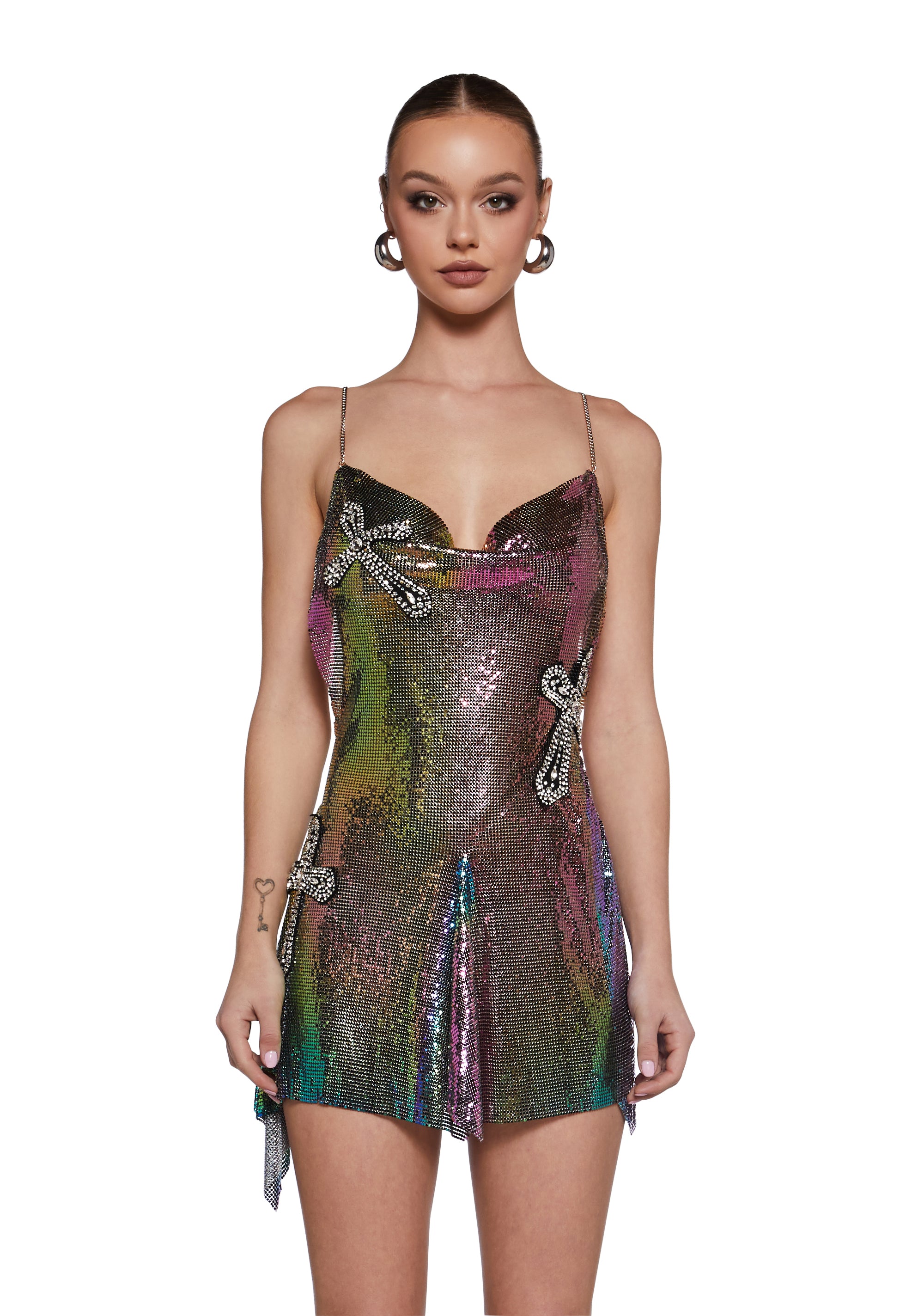 Womens Sexy Chainmail Oil Slick Ombre Chain Mini Dress Current Mood - Multi Dolls Kill Womens Sexy Chainmail Oil Slick Ombre Chain Mini Dress Current Mood - Multi Dolls Kill