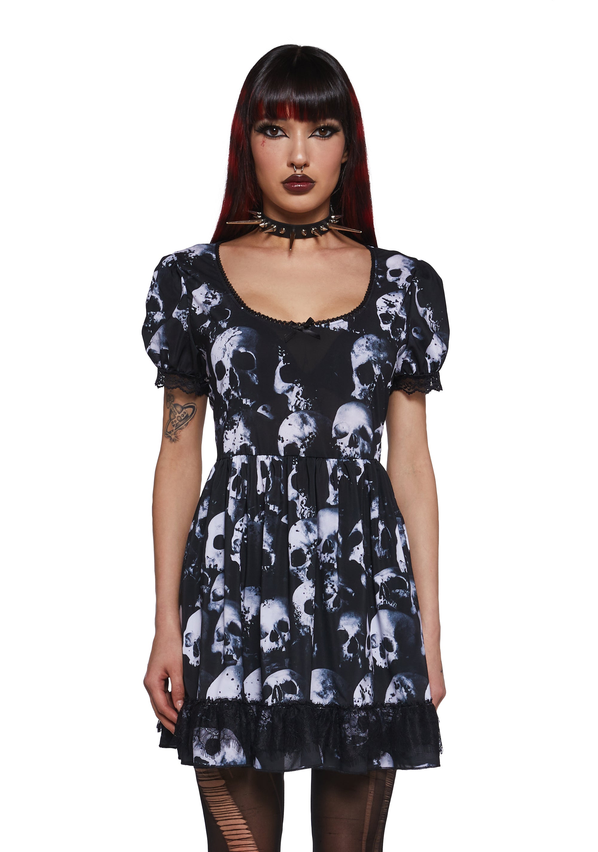 Womens Skull Print Babydoll Goth Mini Dress Widow - Black Dolls Kill Womens Skull Print Babydoll Goth Mini Dress Widow - Black Dolls Kill