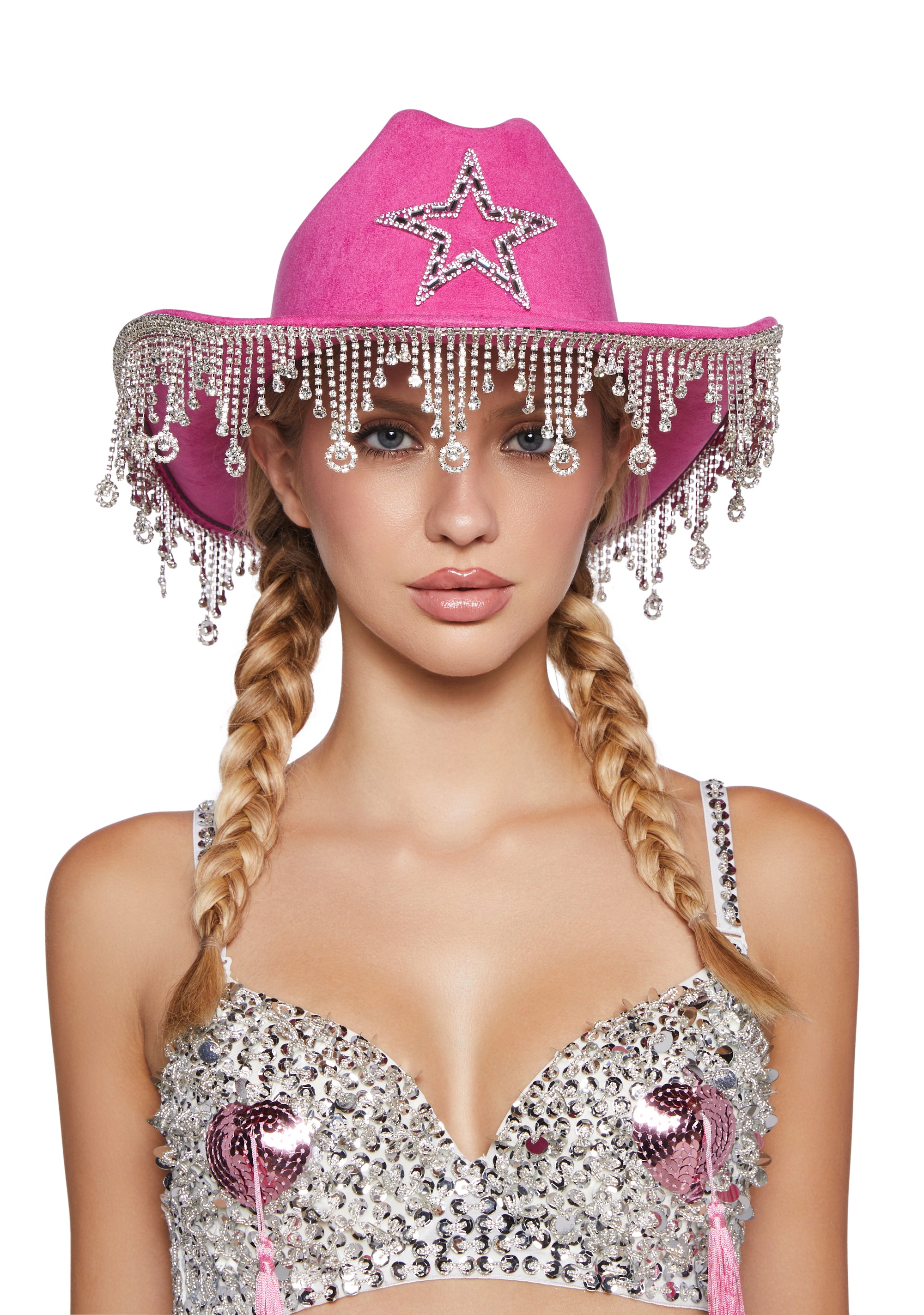 ?⏭️NWOT Pinkish Red Faux Suede Rhinestone Cowgirl Hat display picture 2