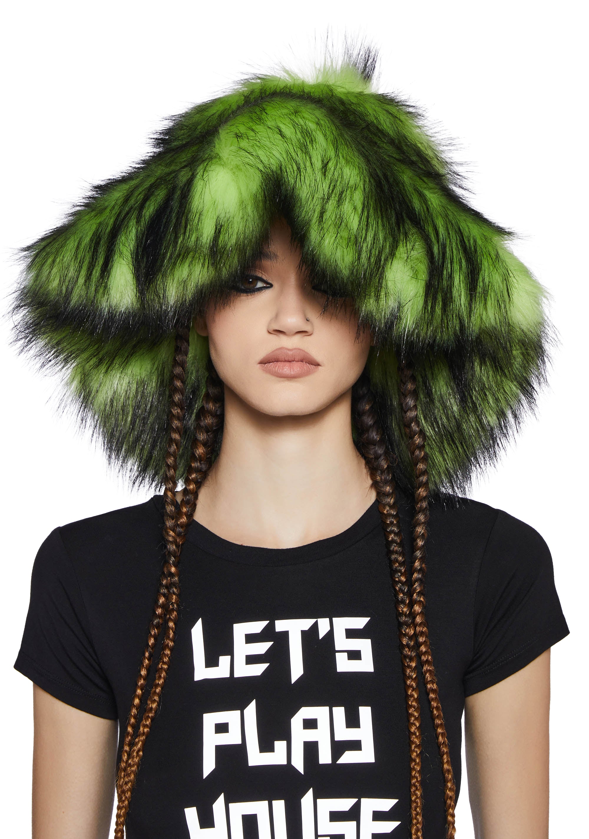 Large Fuzzy Faux Fur Bucket Hat - Green – Dolls Kill
