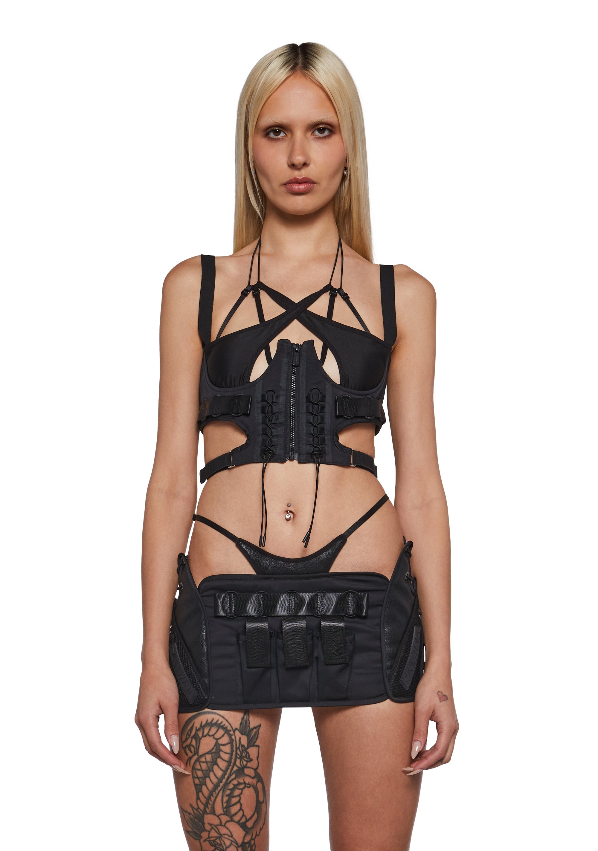 DOLLSKILL★NEW GAWD FLOW LAYERED TOP Namilia Trinity Layered Top With Boning - Black – Dolls Kill