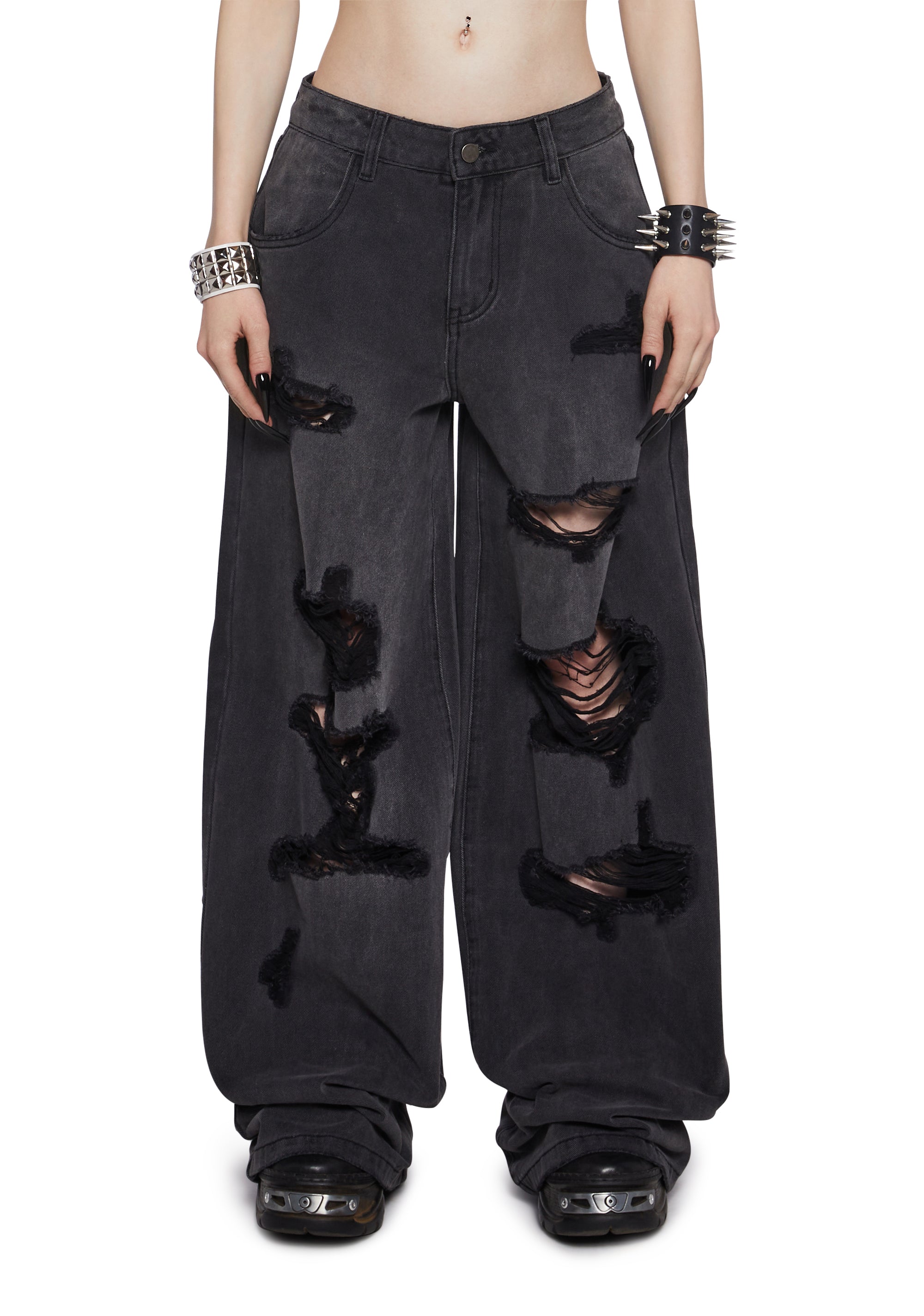 Washed Distressed Baggy Wide Leg Jeans Widow - Black – Dolls Kill