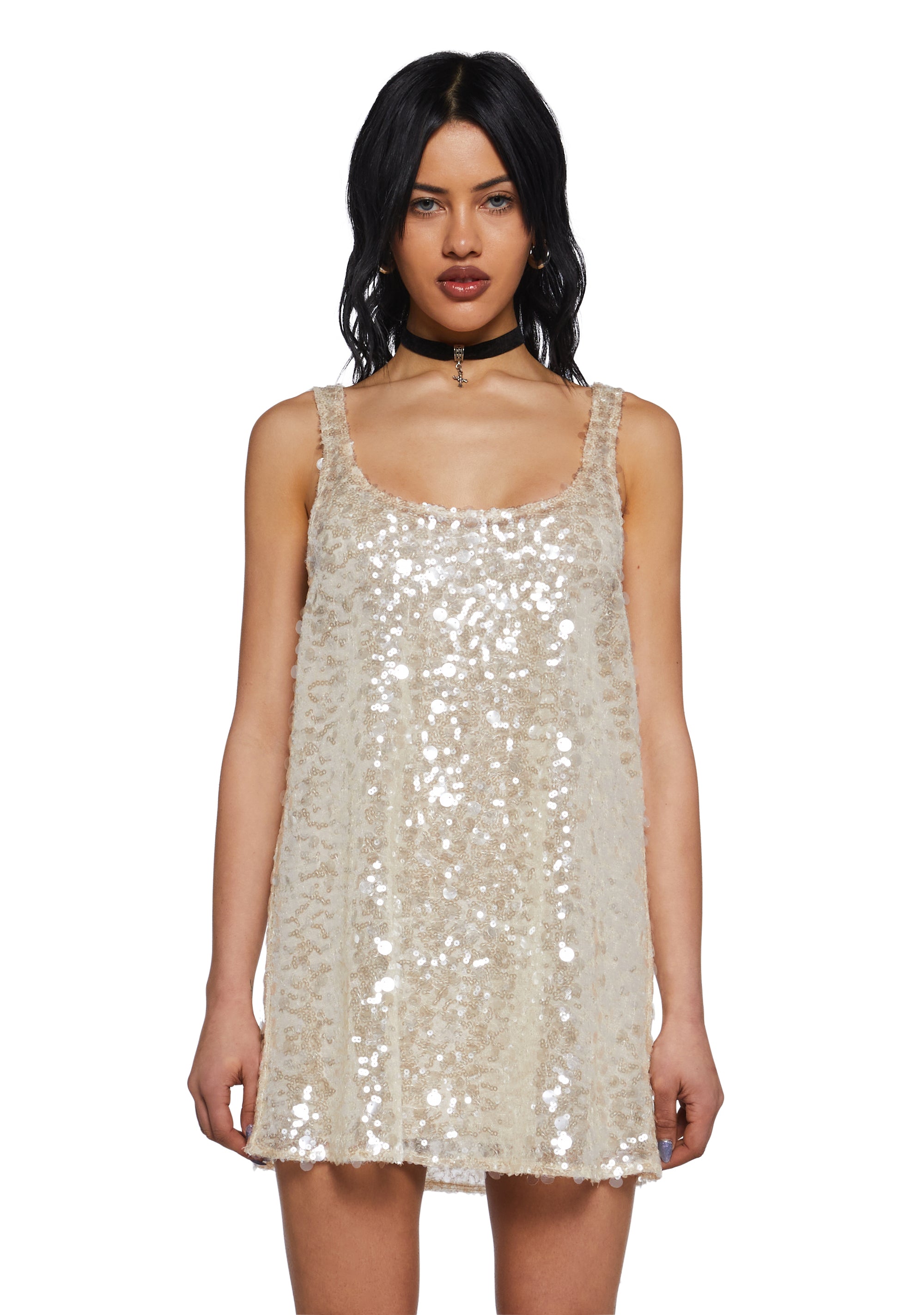 Womens Sequin Glitter Sparkle Shift Mini Dress Current Mood - Off White Dolls Kill Womens Sequin Glitter Sparkle Shift Mini Dress Current Mood - Off White Dolls Kill