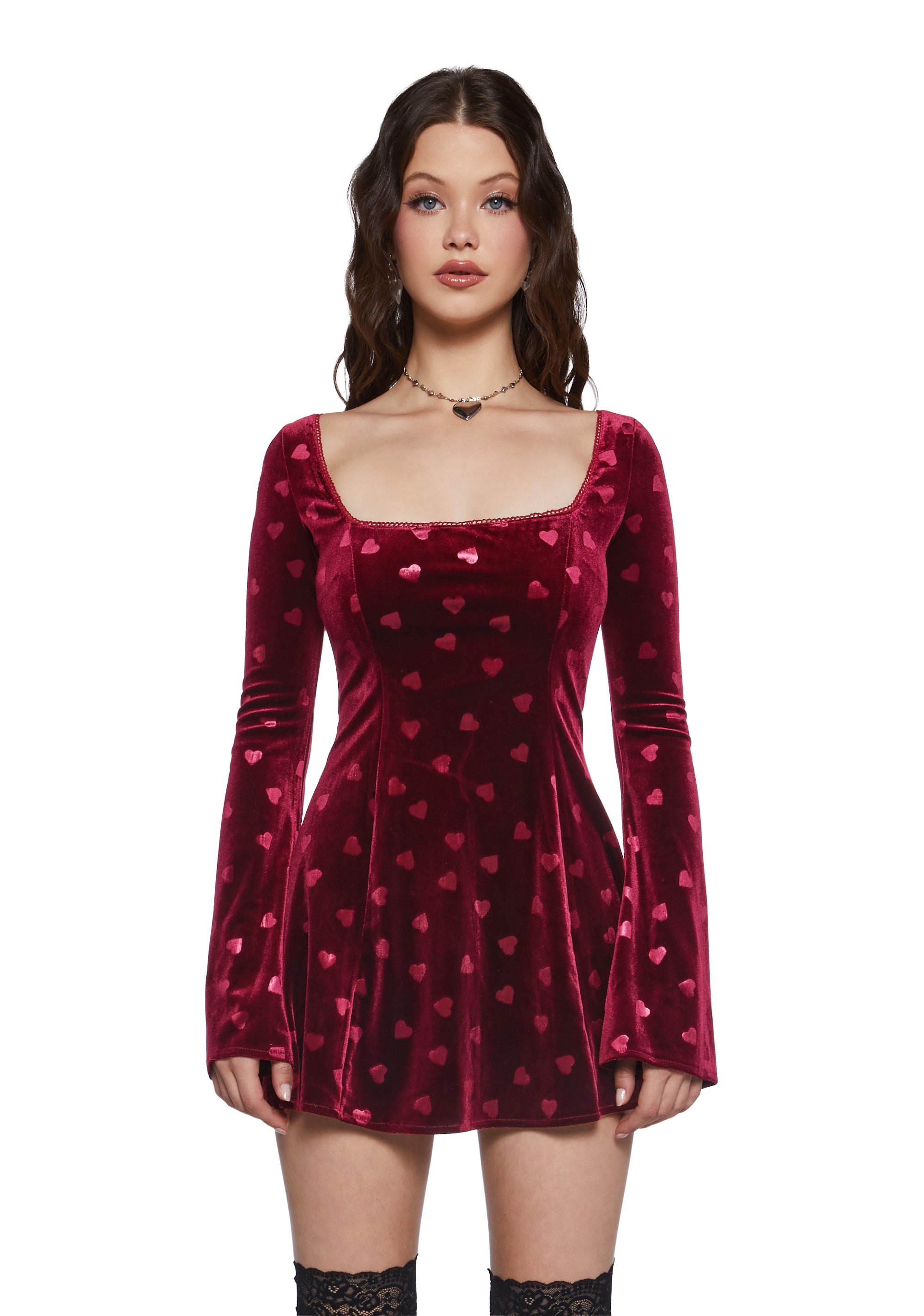 Womens Sexy Vday Velour Velvet Mini Dress With Hearts Sugar