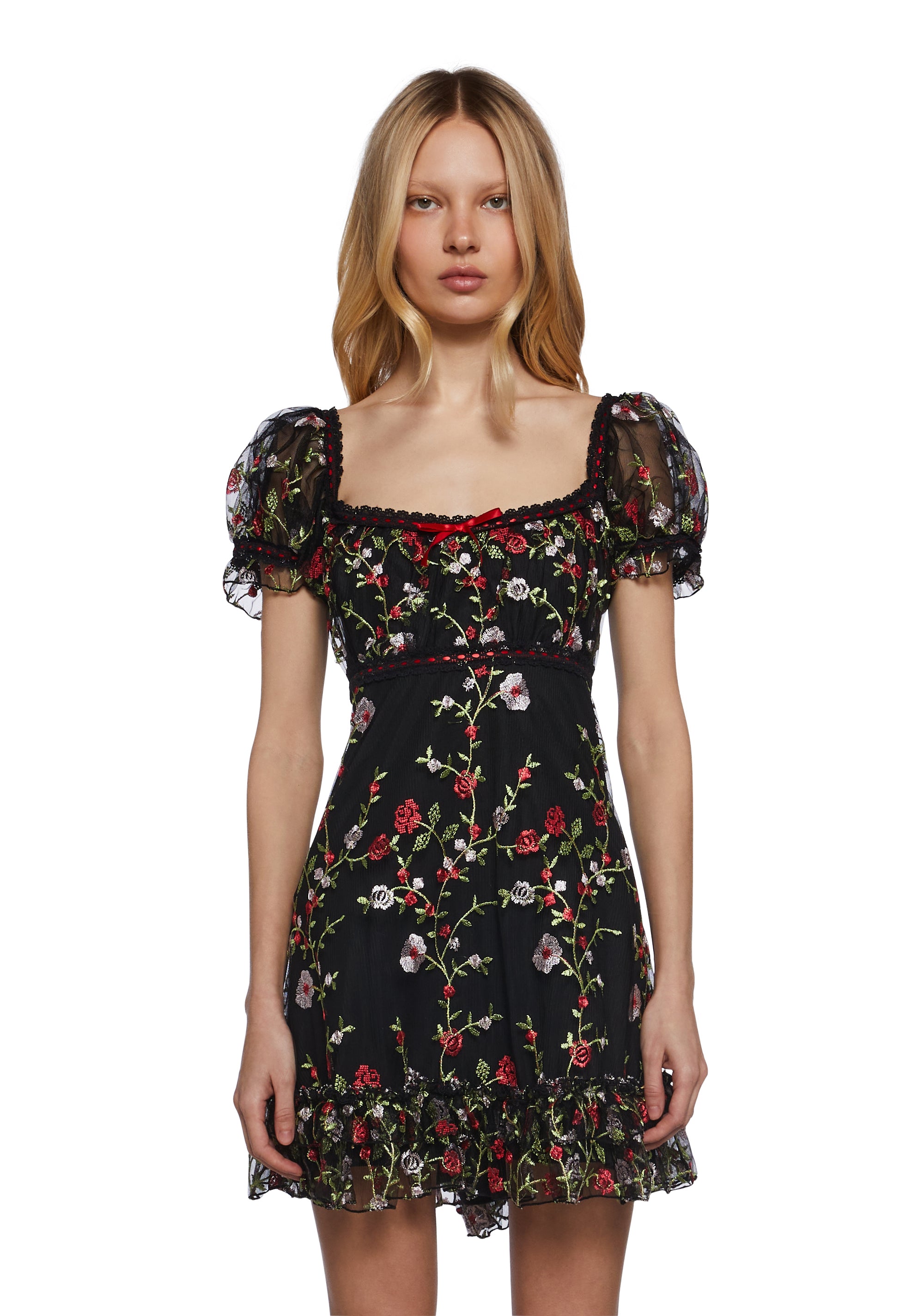 floral embroidered babydoll dress Ready For Vacay Embroidered Babydoll Dress in Navy M / Navy main image 1