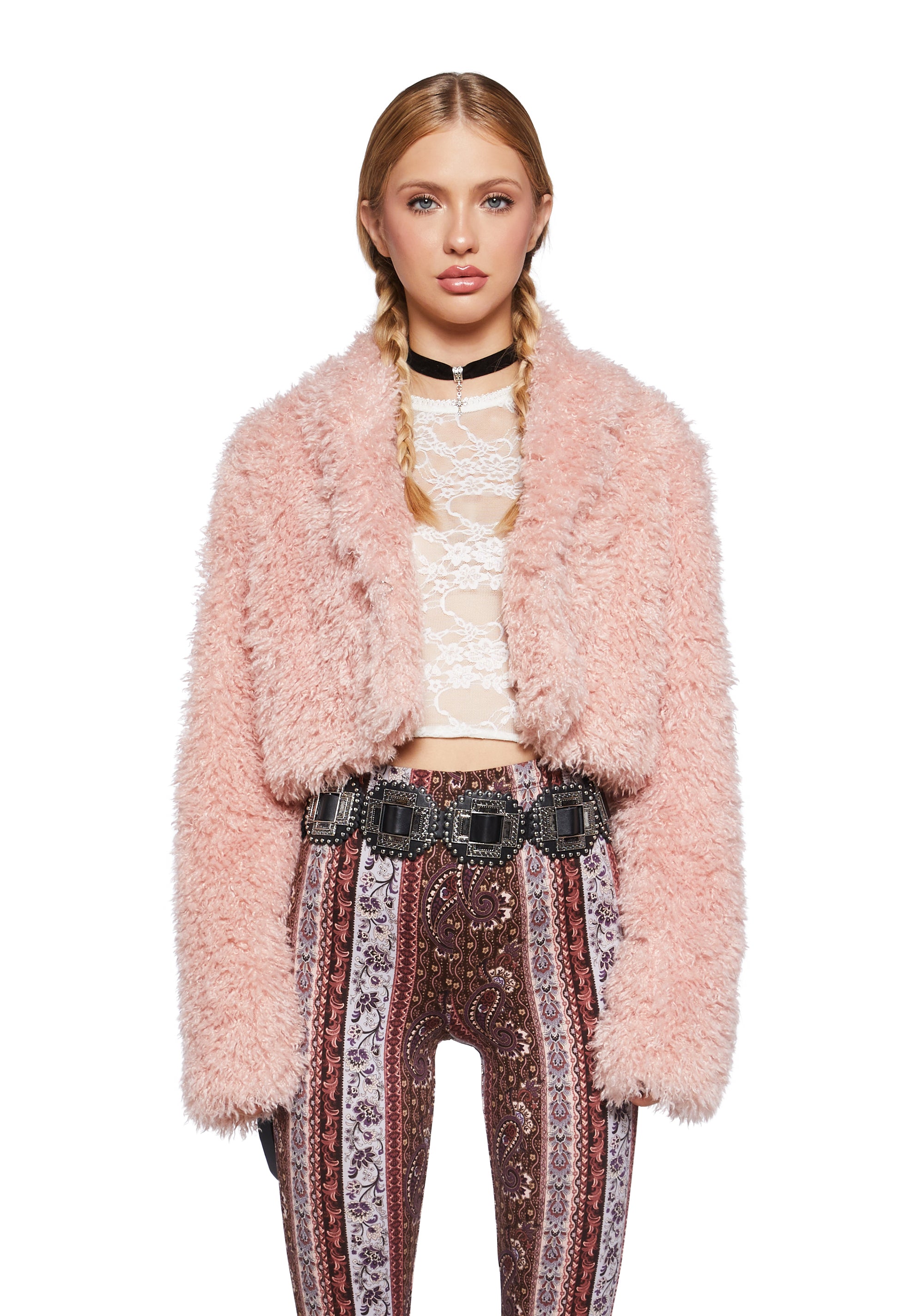 Fuzzy Faux Fur Cropped Jacket Pink – Dolls Kill